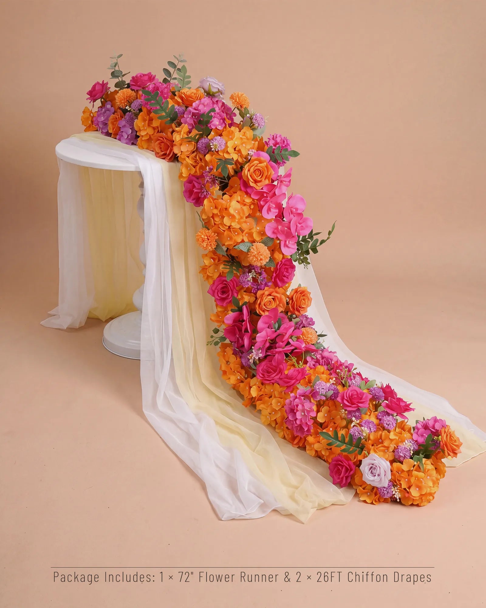 Uflower 200cm Rose Red Orange Flower Row with Drapes MC89002-02