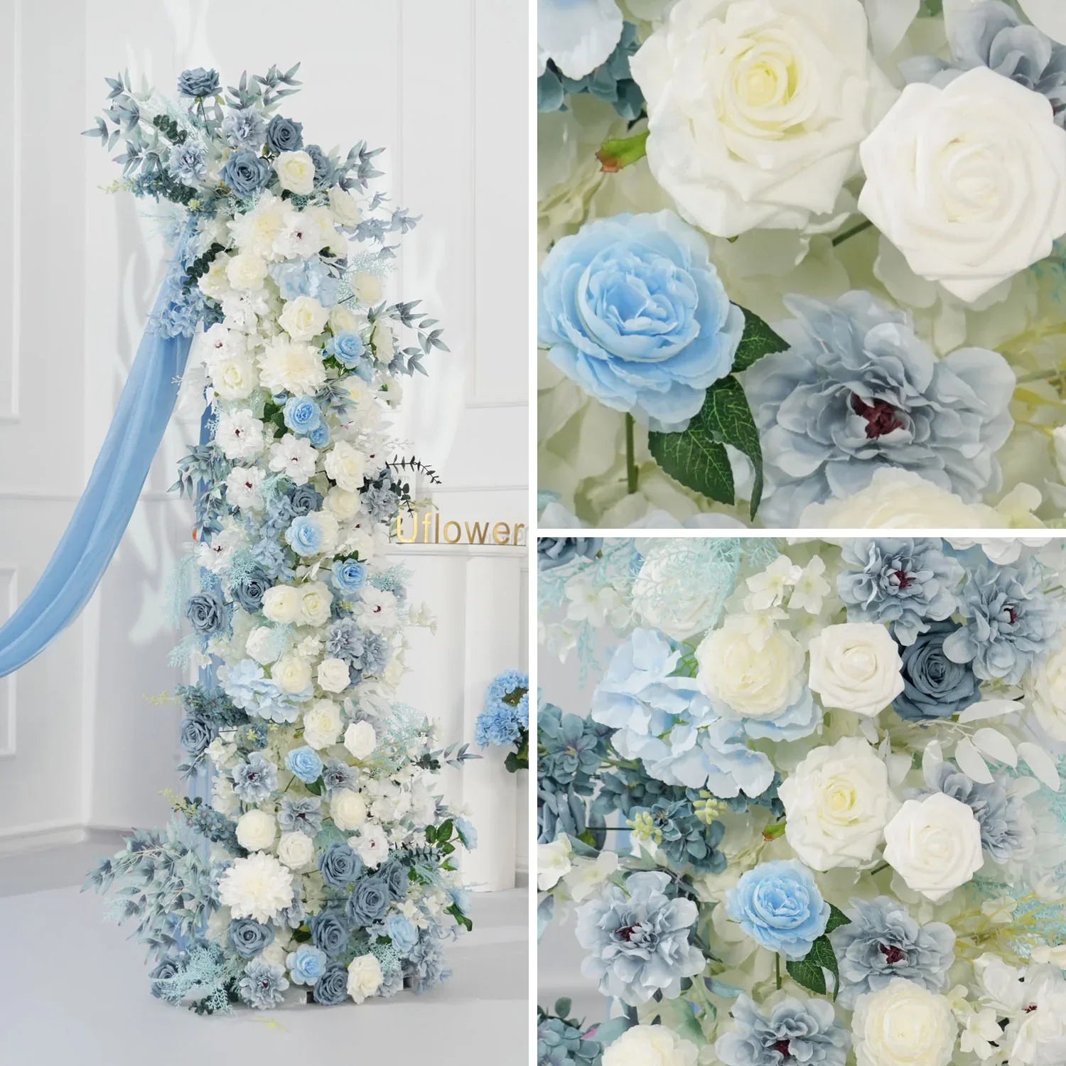 Uflower Horn Arch Blue White 5D Floral Arrangement Wedding Decor MC80138-01 - Uflower