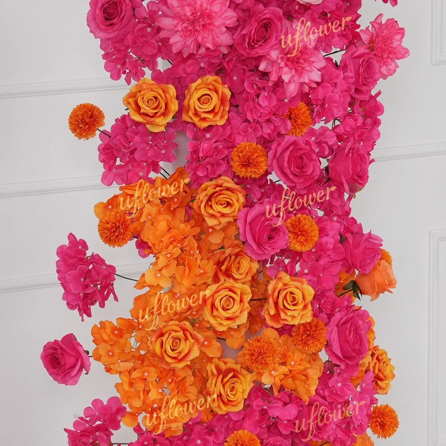 Uflower Rose Red Orange Flower Wedding Backdrop Arch Floral Arrangement SET80202 - Uflower