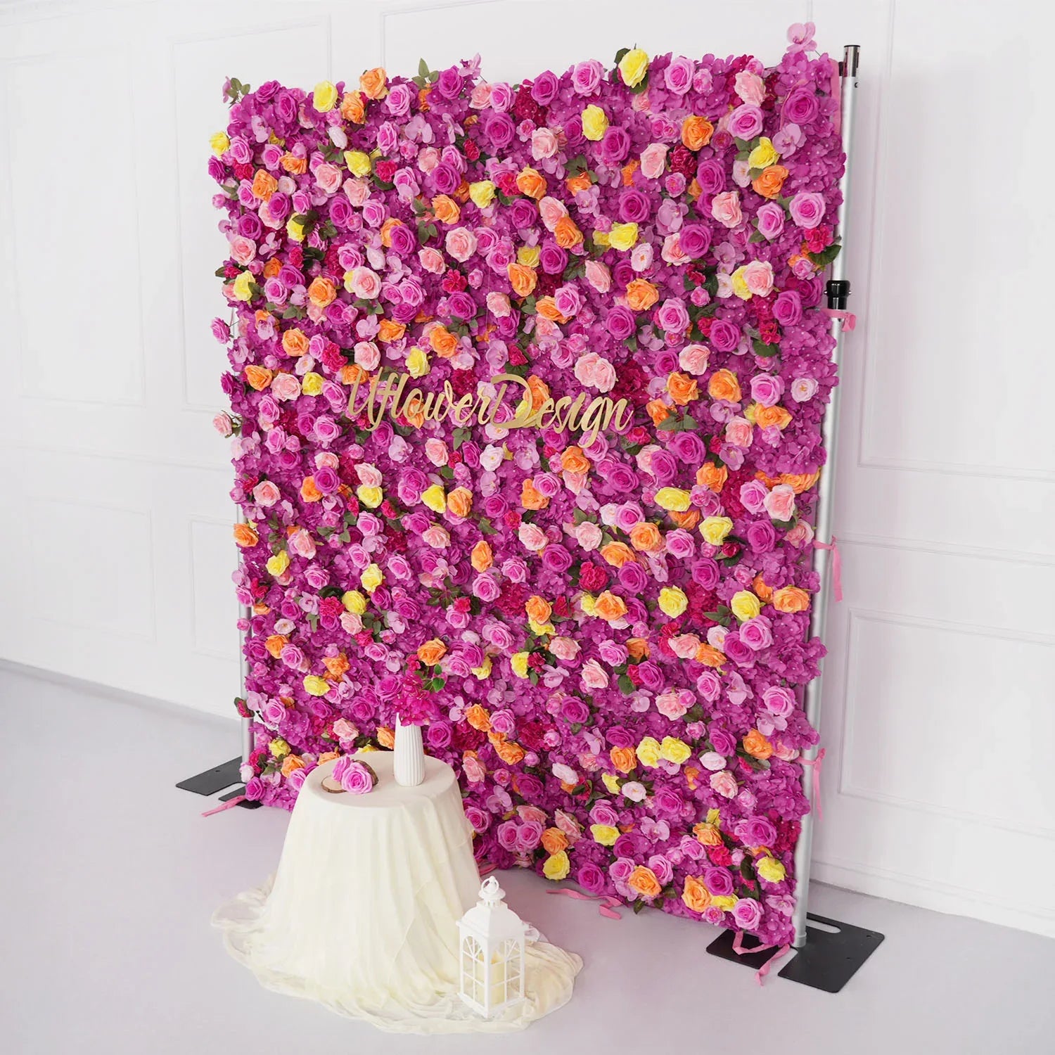 Uflower Flower Wall Hot Pink Orange Rose Floral Backdrop Wedding Party Proposal Decor Banquet Supplies SET80106 - Uflower