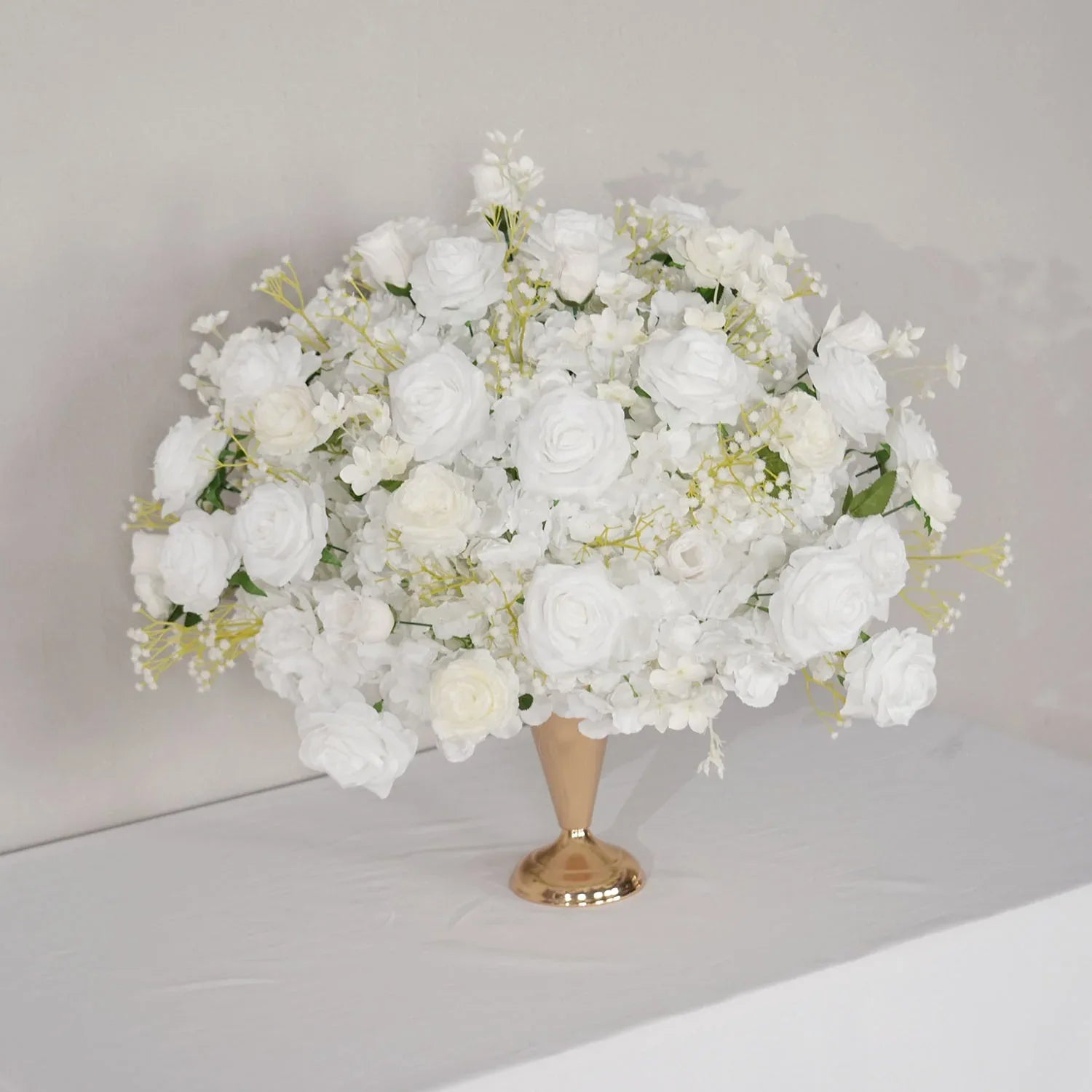 Uflower White Rose Baby's Breath Flower Ball For Table Centerpieces MB80080 - Uflower