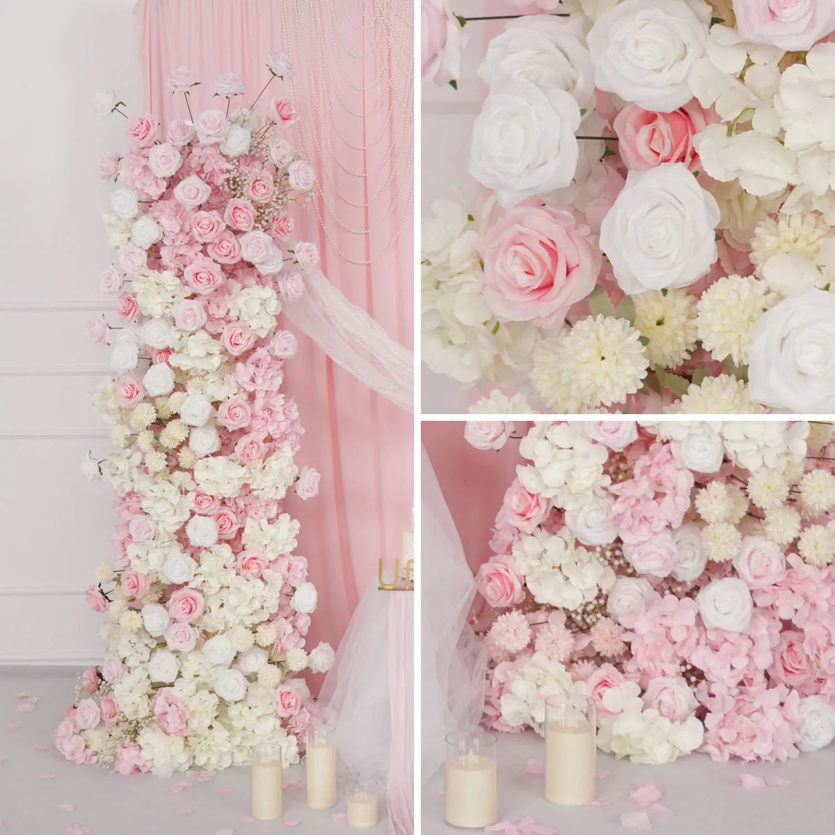 Uflower Artificial Pink White Wedding KT Backdrop Flower Row Decor SET80126 - Uflower