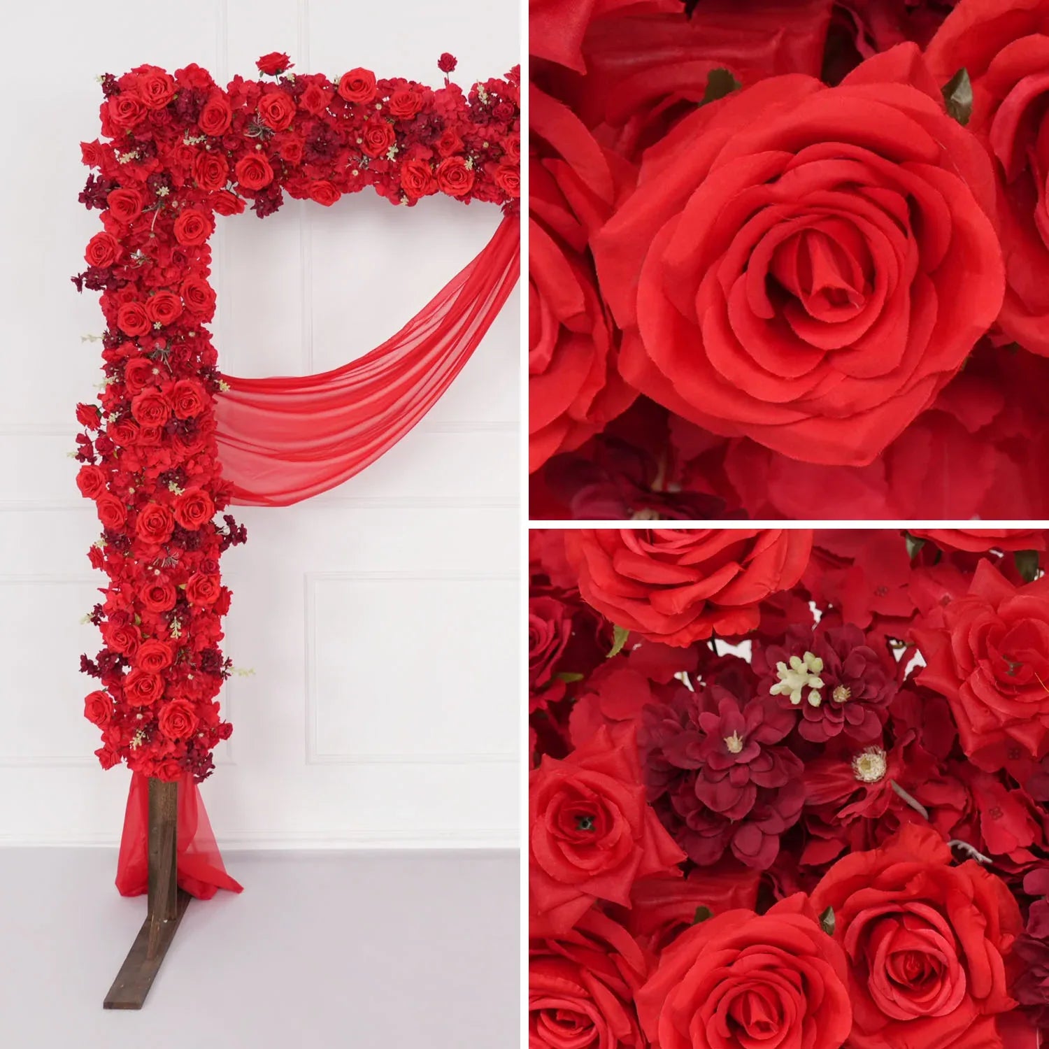 Uflower Red Rose Floral Square Arch Wedding Party Backdrop Decoration MC80126 - Uflower