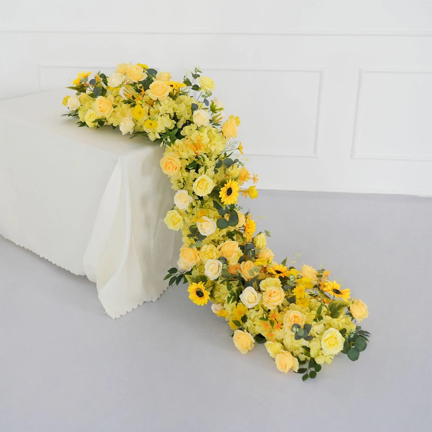 Uflower Yellow Rose Sunflower Table Runner Sofa Floral Wedding Backdrop Decor SET80150 - Uflower