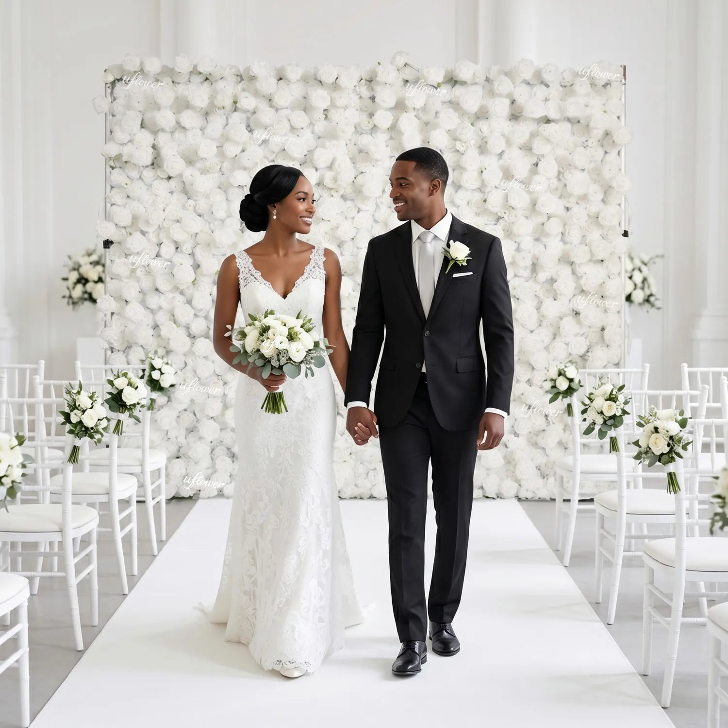 Uflower White Flower Wall Wedding Party Decoration & Event Backdrop SET80253-01