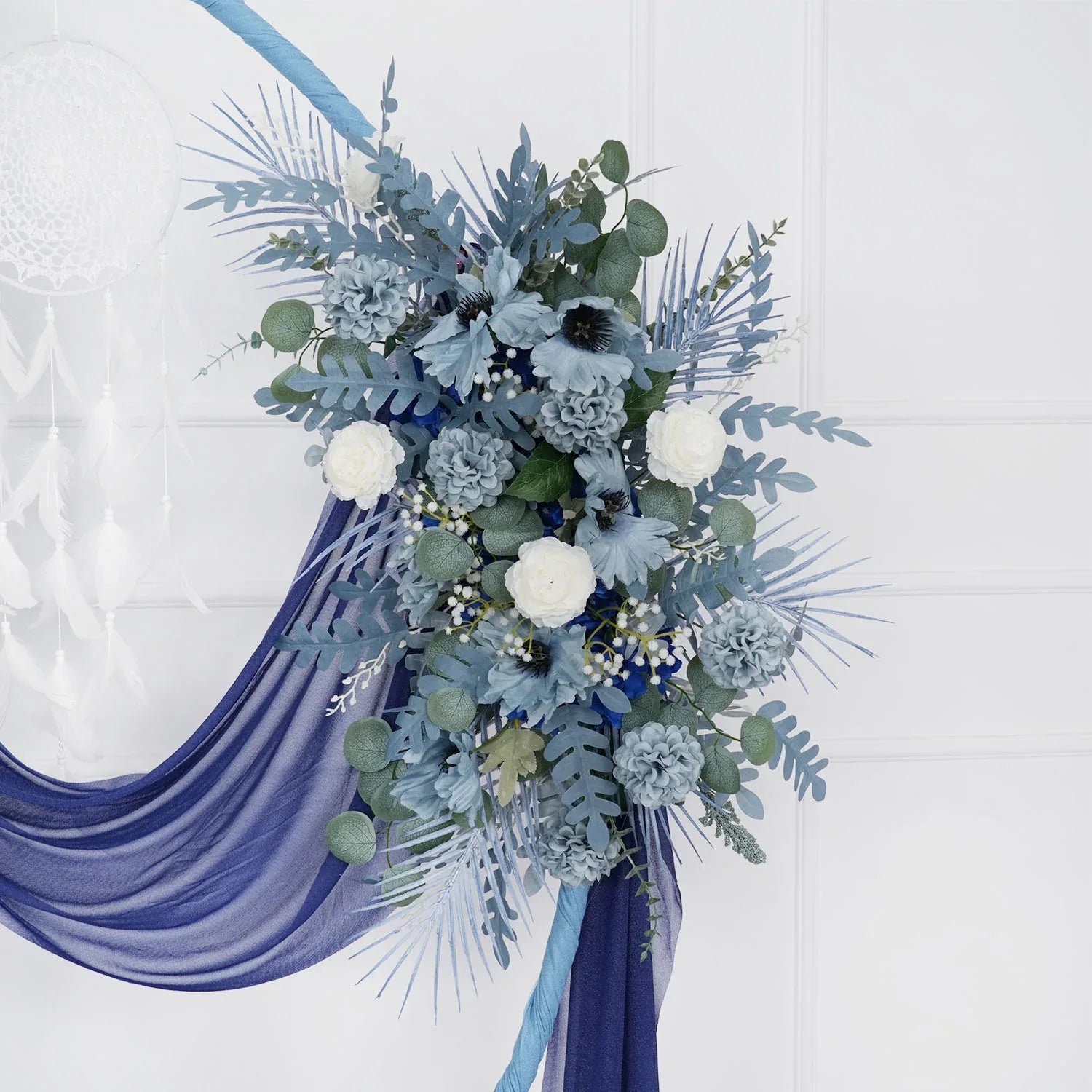 Artificial Grayish Blue Wedding KT Backdrop Flower Row Decor SET80072 - Uflower