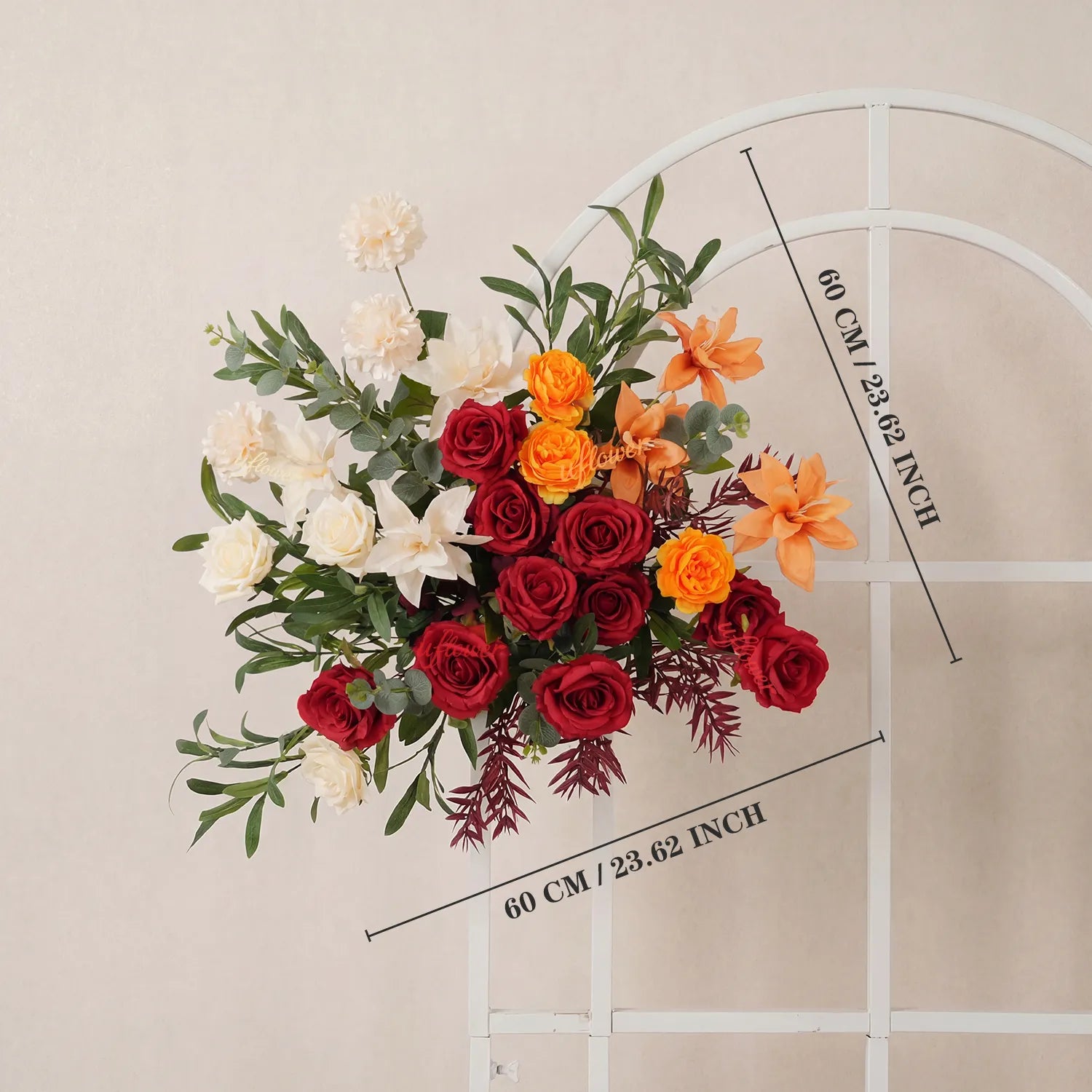 Uflower Red Orange  Flower Wedding Backdrop Arch Floral Arrangement SET80224