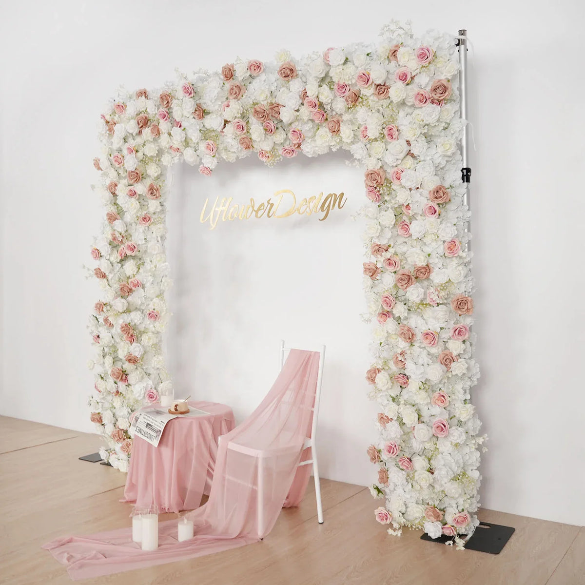 Uflower Pink Khaki Rose Wedding Background Flower Arrangement Arch Decoration SET80114 - Uflower