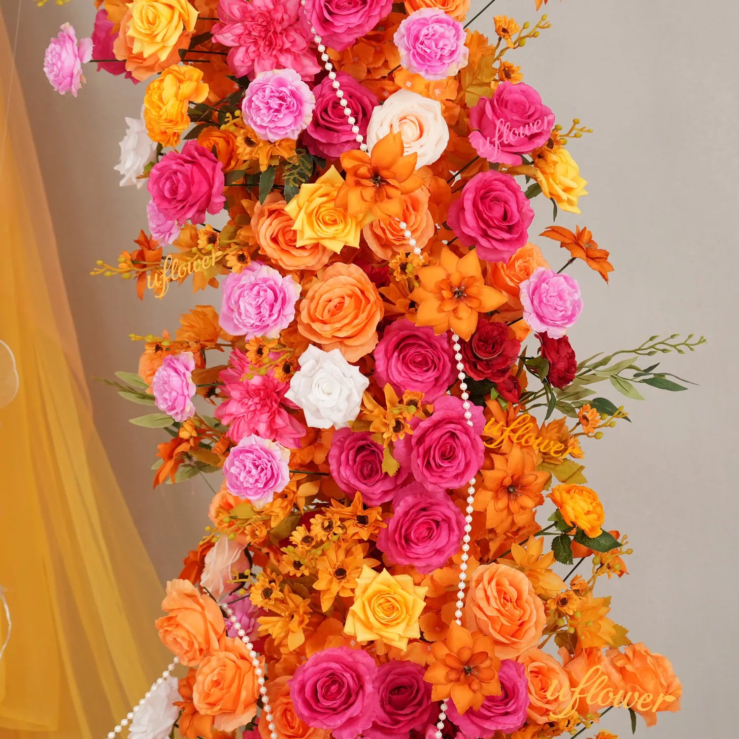 Uflower Orange-Rose Horn Arch Wedding Backdrop Party Event Decor Props SET80235