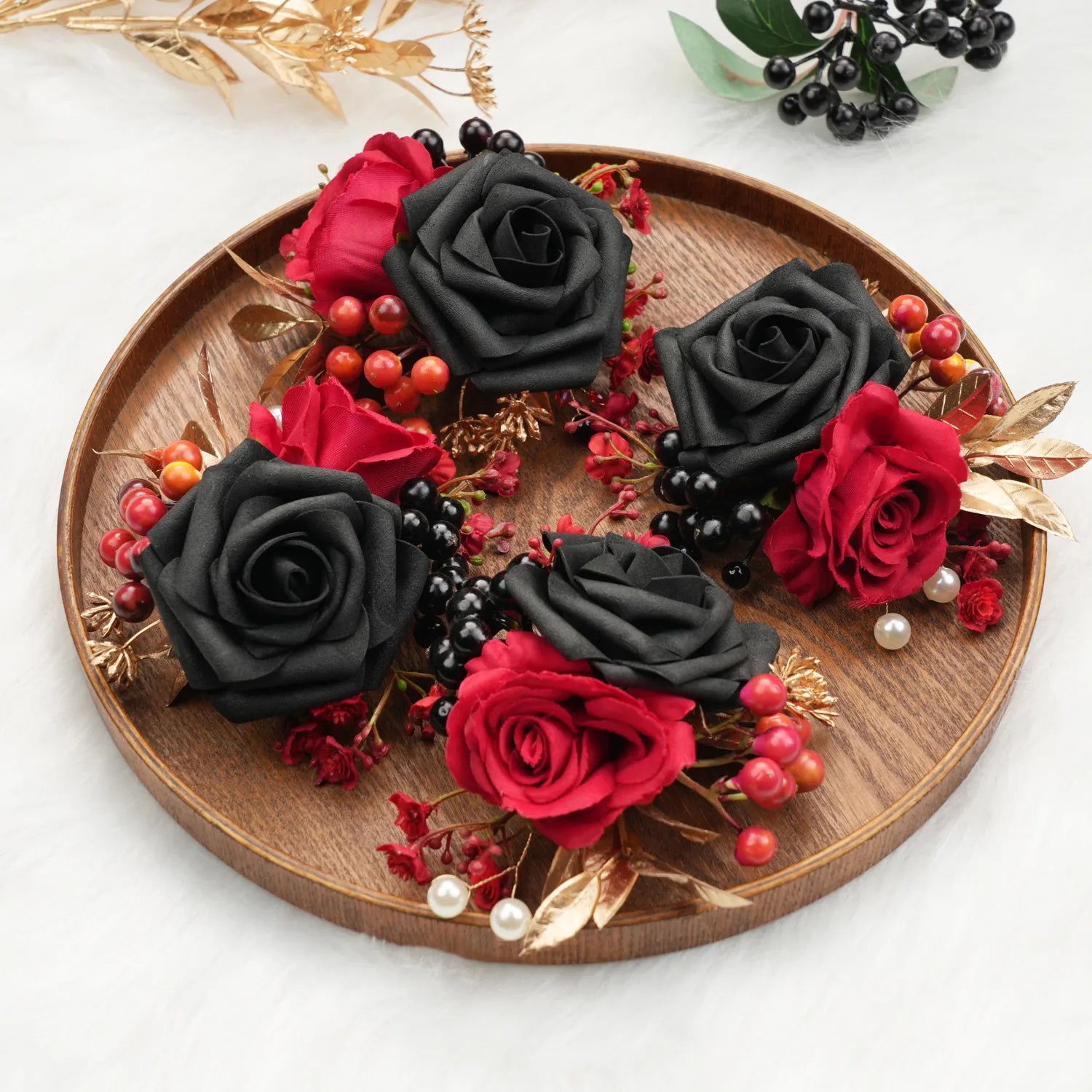 Uflower Black & Red Boutonnieres for Weddings & Events MG80011-03*6