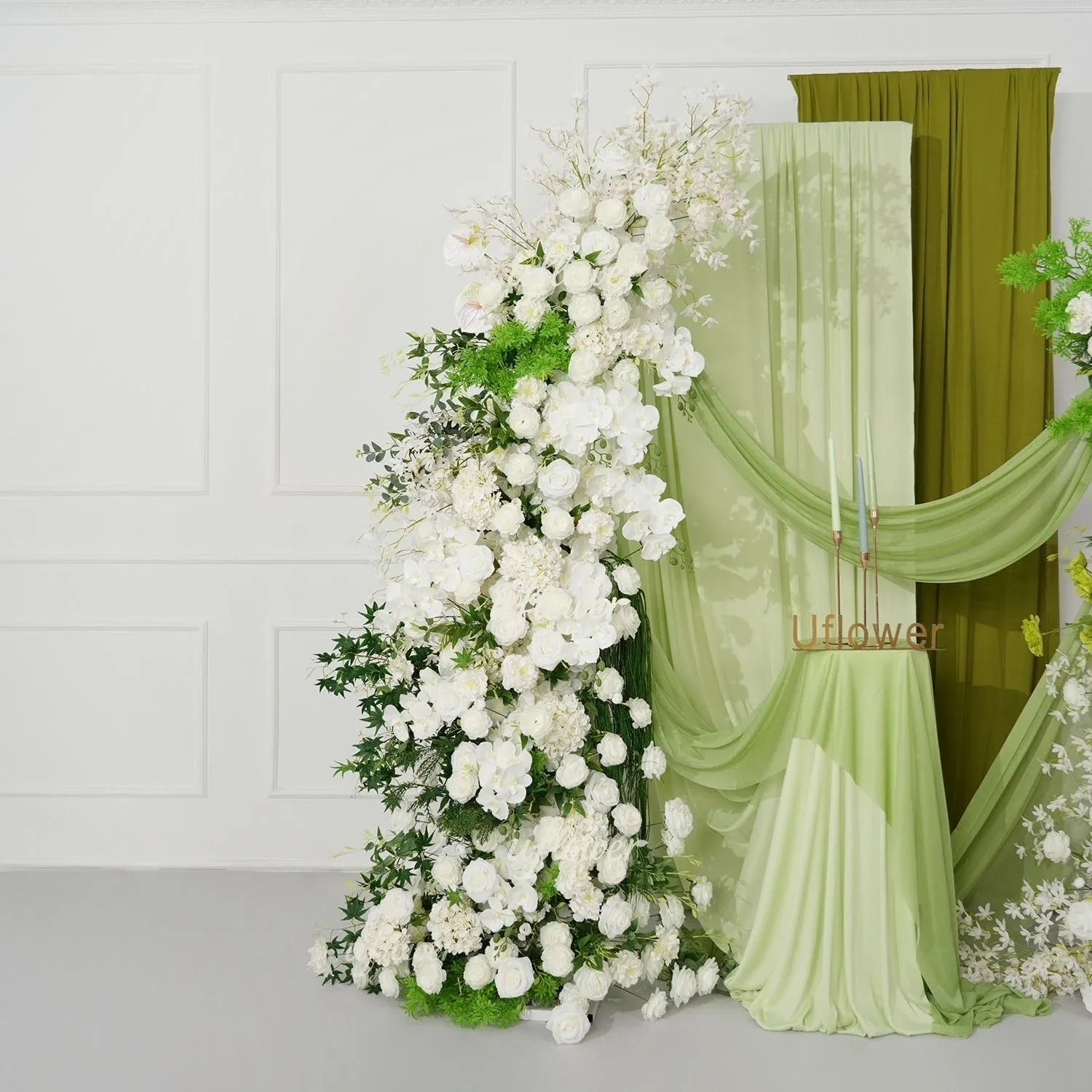 Uflower White Floral Greenery Horn Arch Wedding Party Backdrop Decor SET80159 - Uflower
