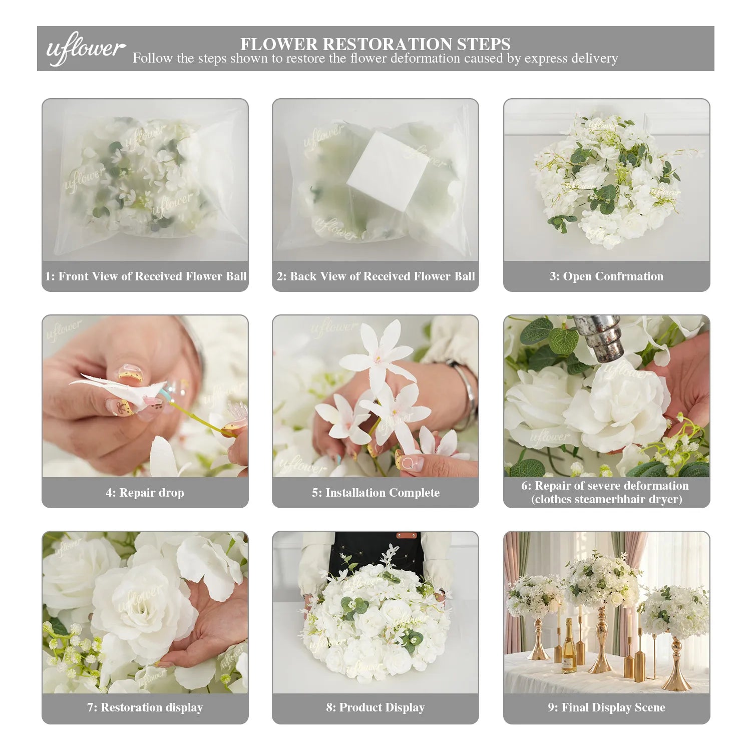Uflower Rose Table Centerpieces Floral Ball Wedding Decor Flower Arrangement MB80098