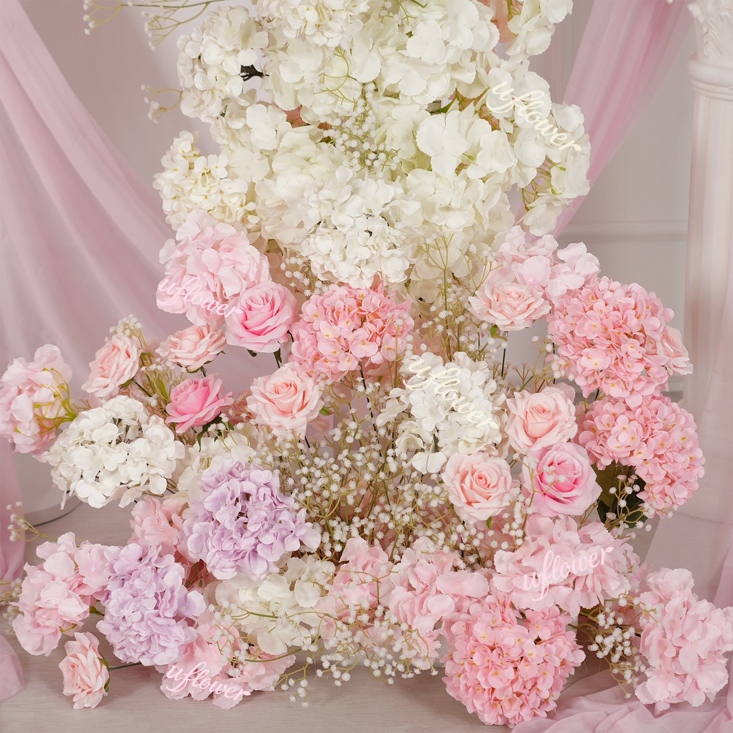 Uflower Pink White Floral Horn Arch Wedding Party Backdrop Decor SET80238