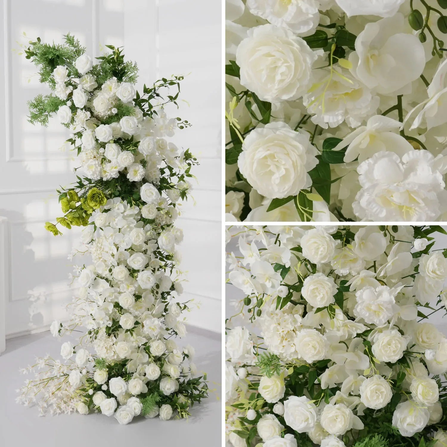 Uflower White Rose Green Leaf Floral Horn Arch Wedding Party Backdrop Decor MC80160-01 - Uflower