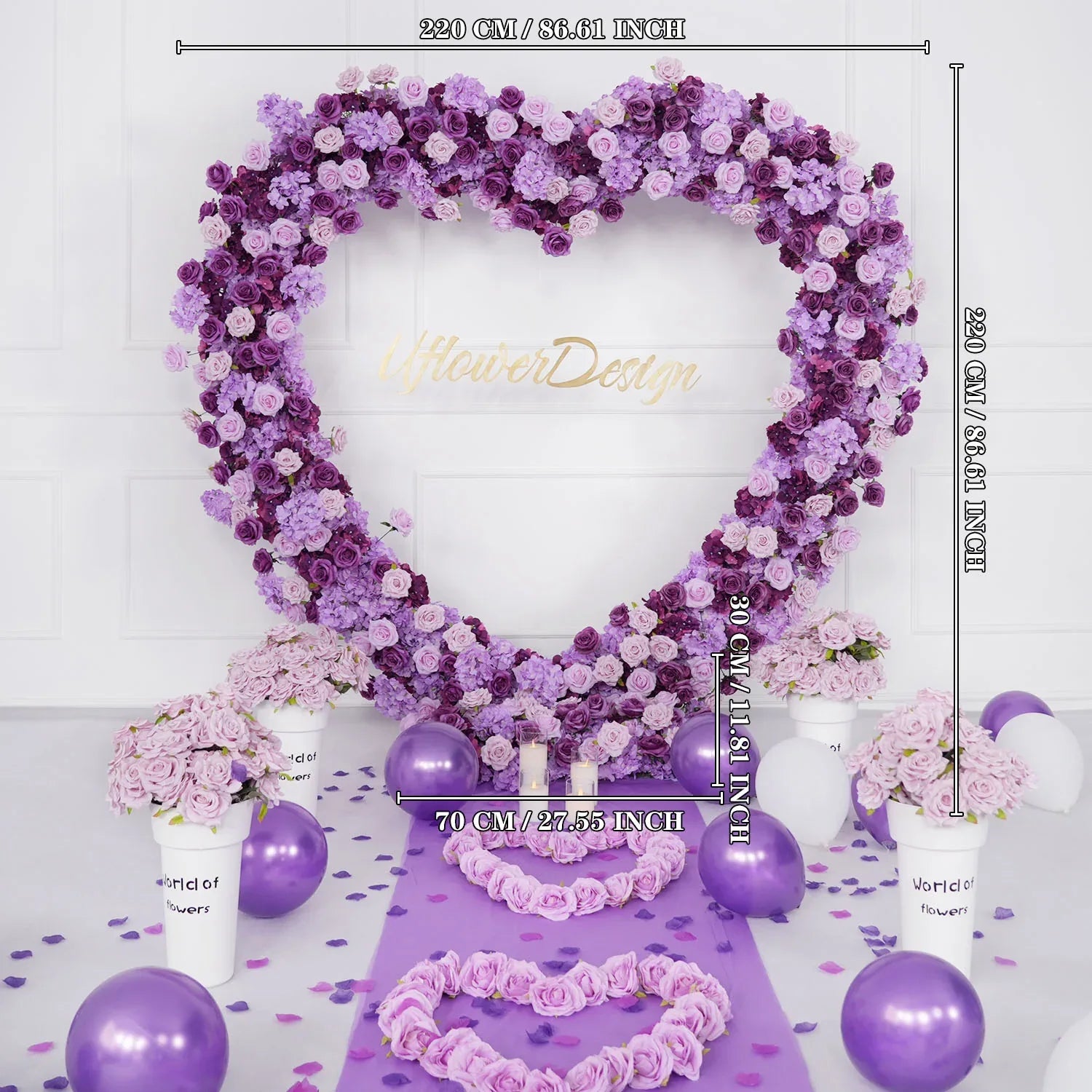 Artificial Purple Rose Heart Arch Wedding Decor SET80065 - Uflower