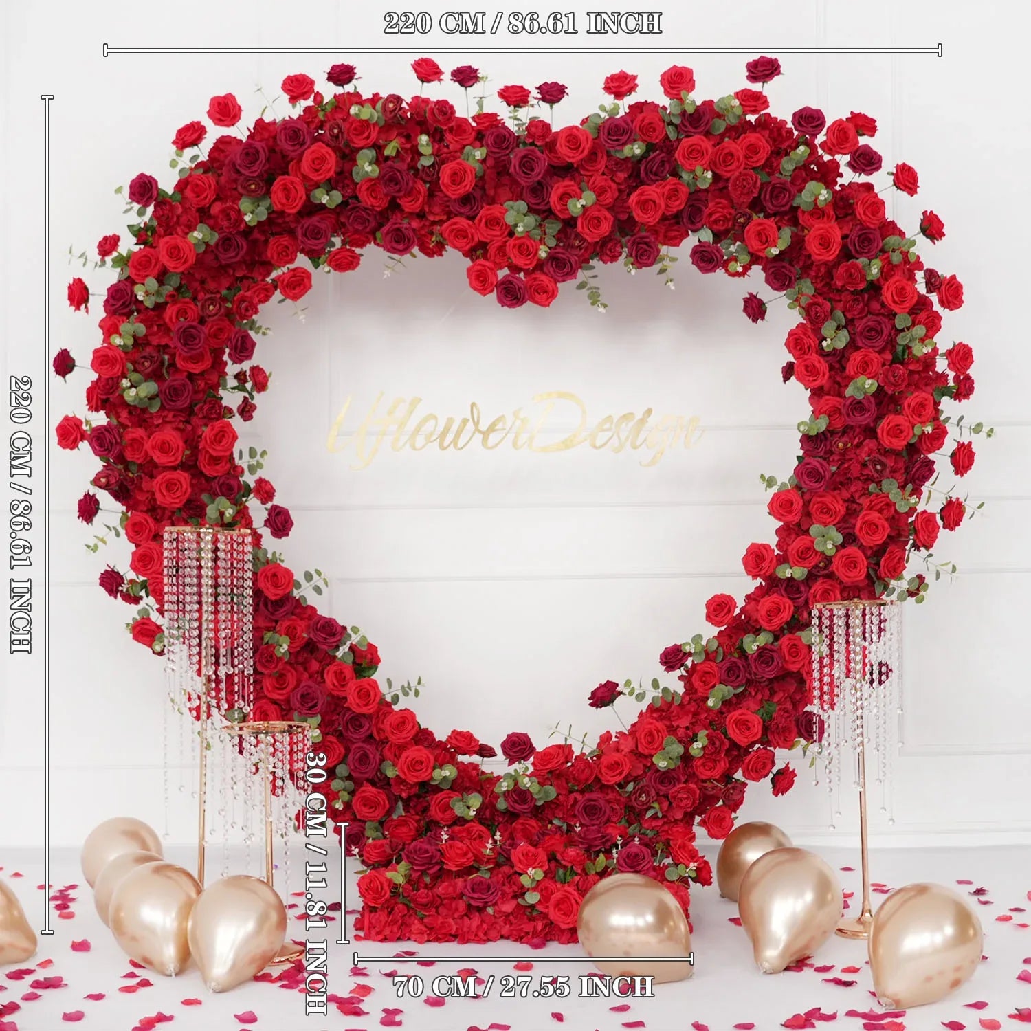 Uflower 2.2m*2.2m Red Rose Wedding Arch Heart Arch Decor SET80056 - Uflower