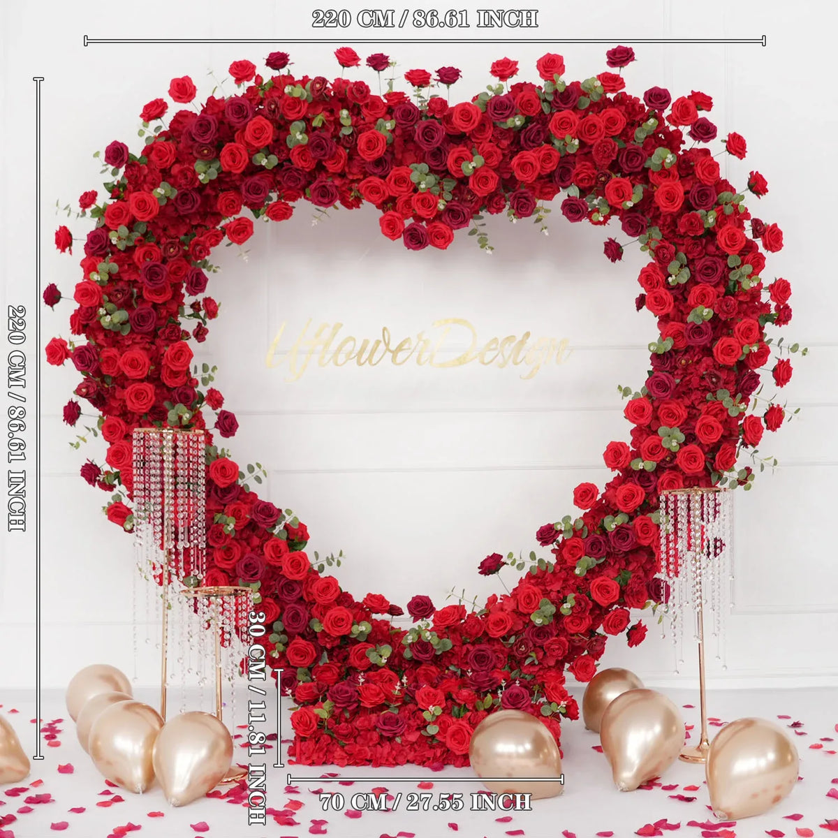 Uflower 2.2m*2.2m Red Rose Wedding Arch Heart Arch Decor SET80056 - Uflower