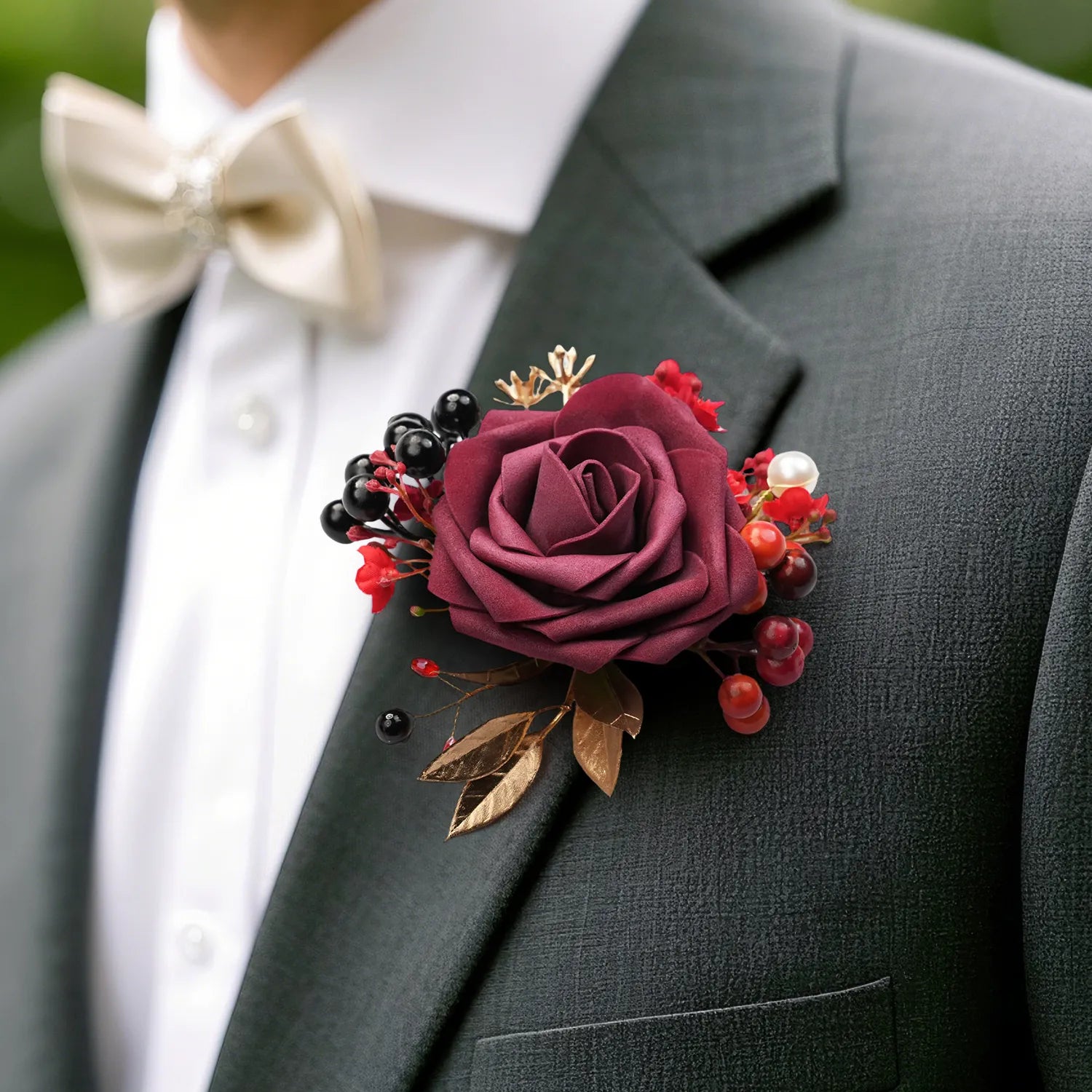 Uflower Boutonnieres in Burgundy MG80011-02*6