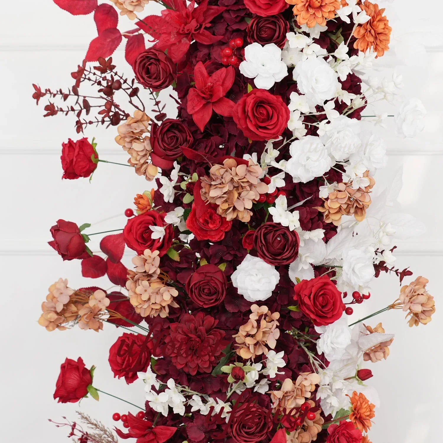 Uflower Autumn Red Rose Floral Horn Arch Wedding Party Backdrop Decor SET80134 - Uflower