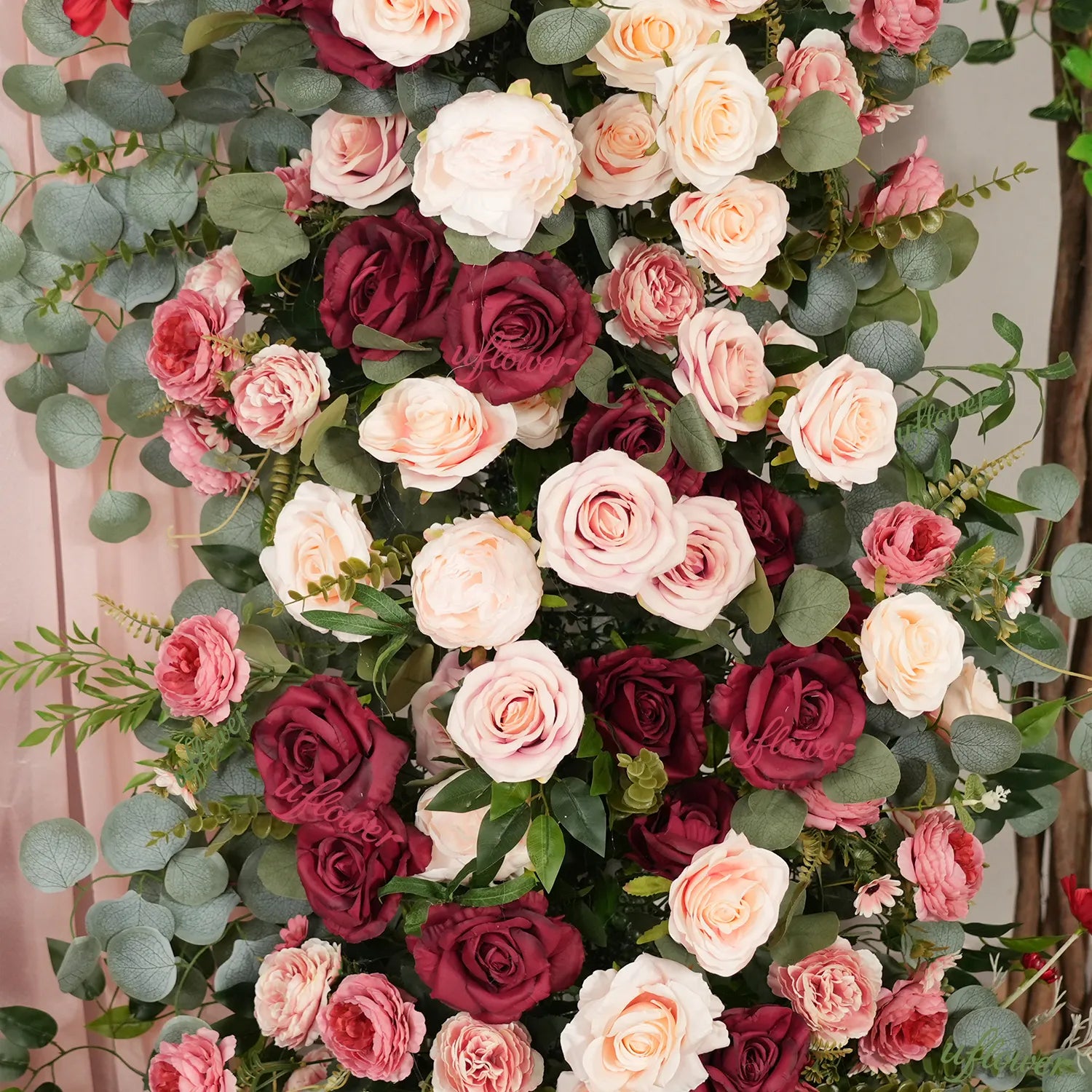 Uflower Pink Red Rose Floral Horn Arch Wedding Party Backdrop Decor SET80229