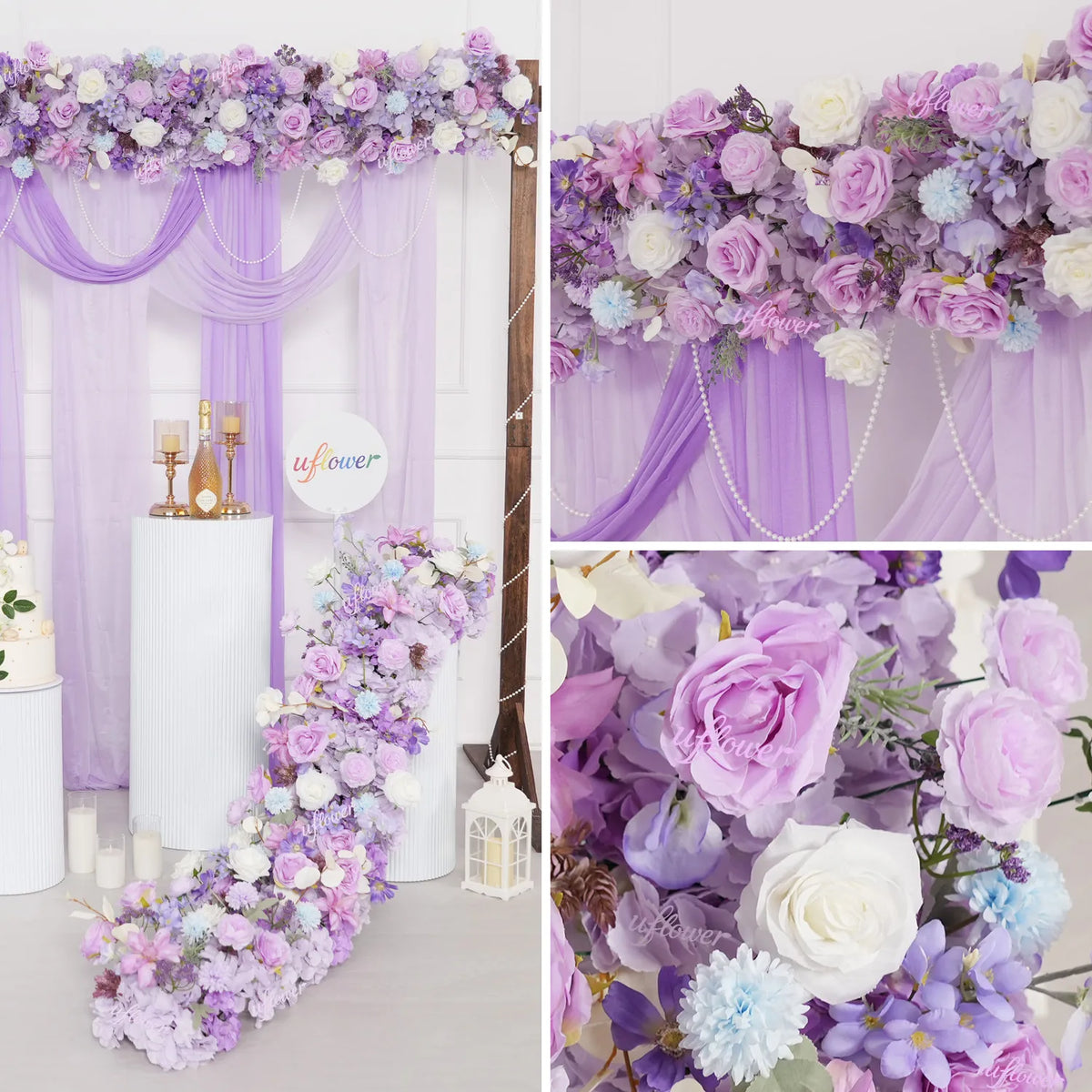 Uflower Purple Table Runner Sofa Floral Wedding Backdrop Decor MC80093-05