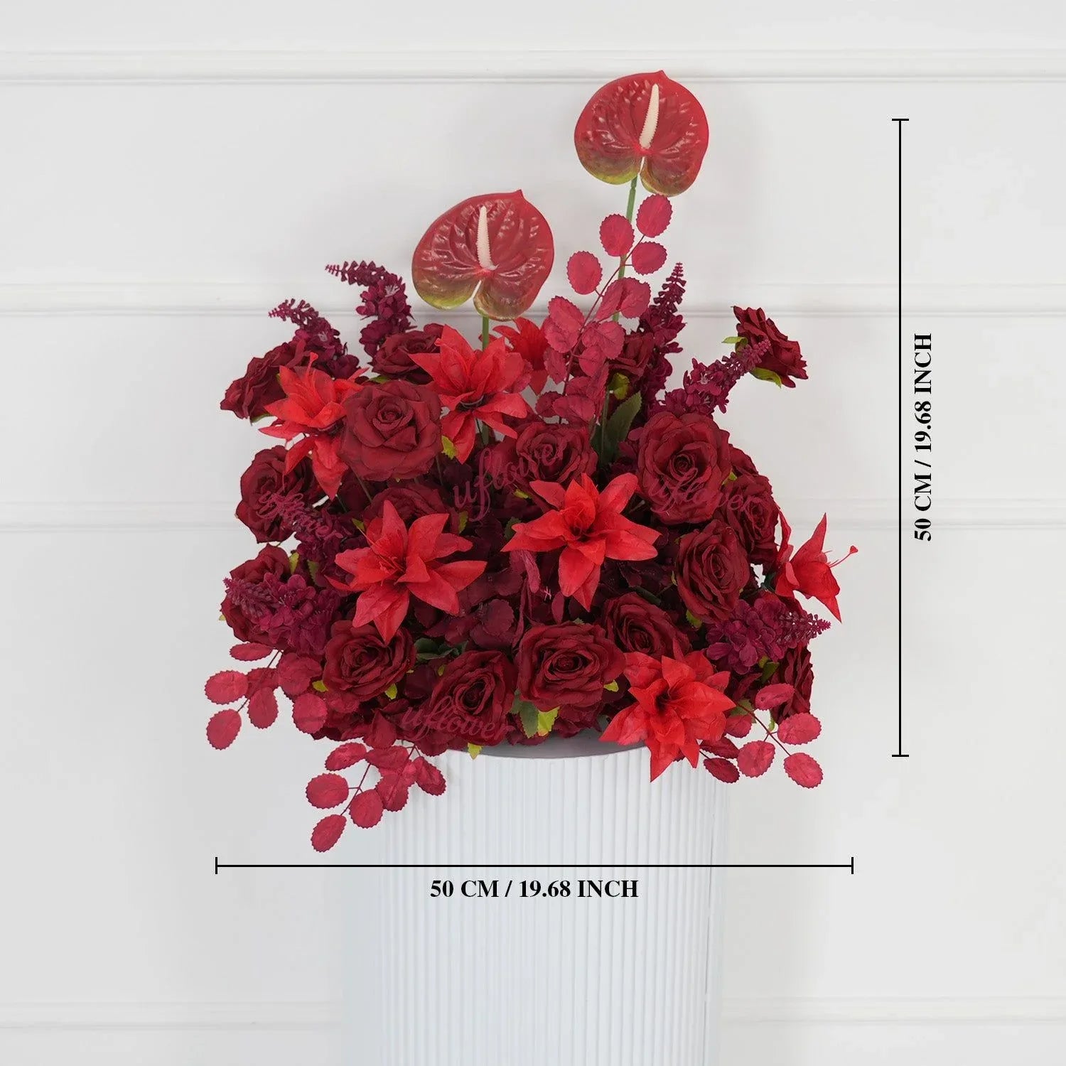 Uflower Dark Red Rose Flower Row Decor KT Board Wedding Arrangement Props SET80210 - Uflower