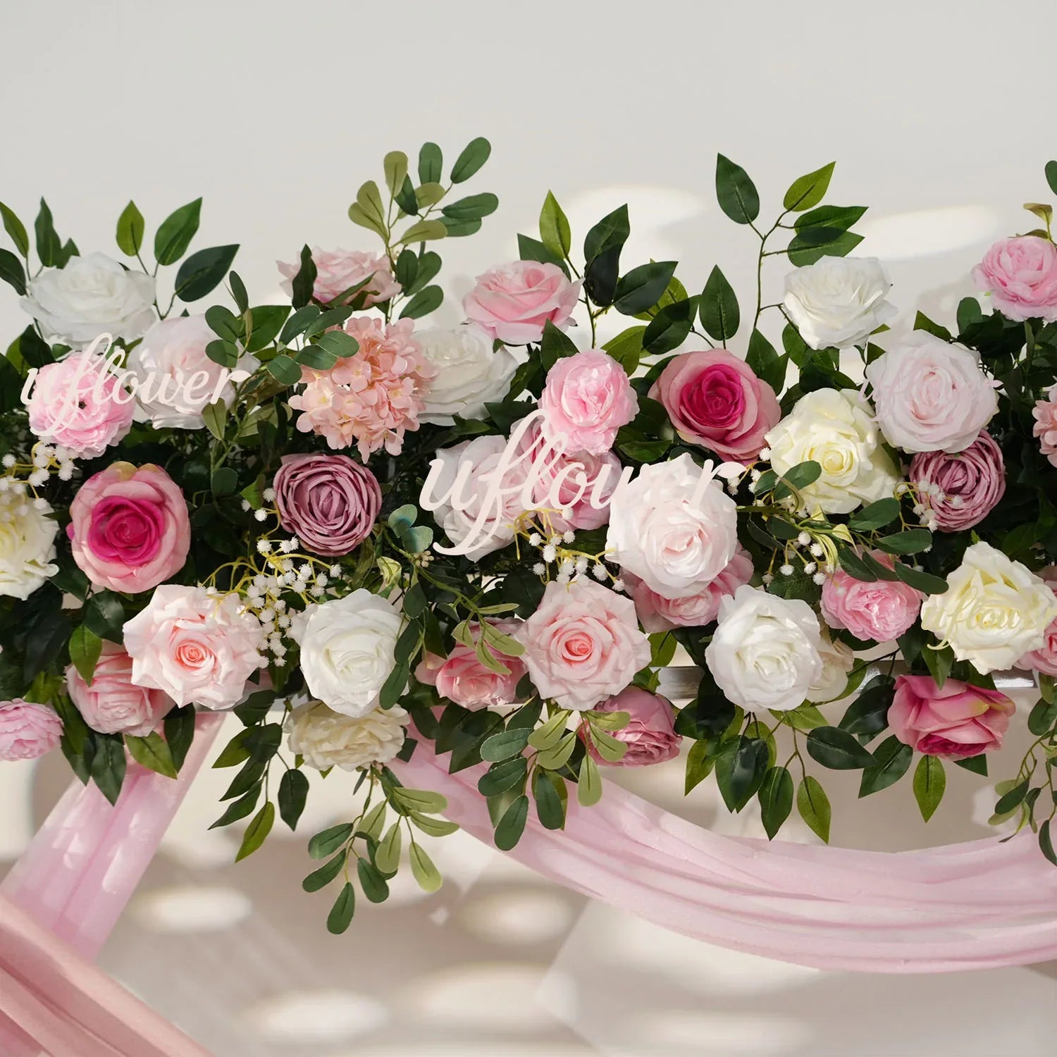 Artificial Pink Rose Flower Arrangement Wedding Backdrop Decor Props SET80142 - Uflower