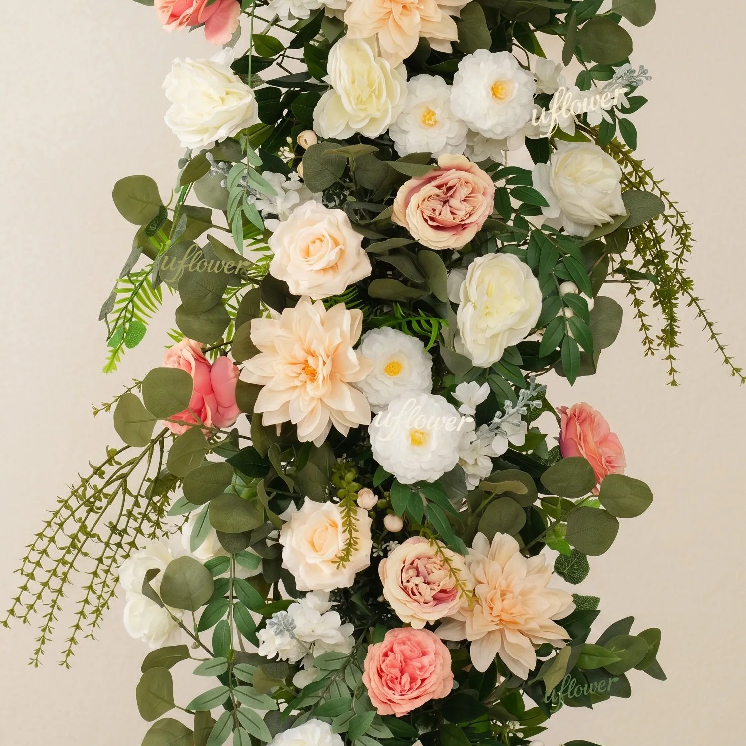 Uflower Pink White Greenery Horn Arch Wedding Backdrop Party Event Decor Props SET80252-01