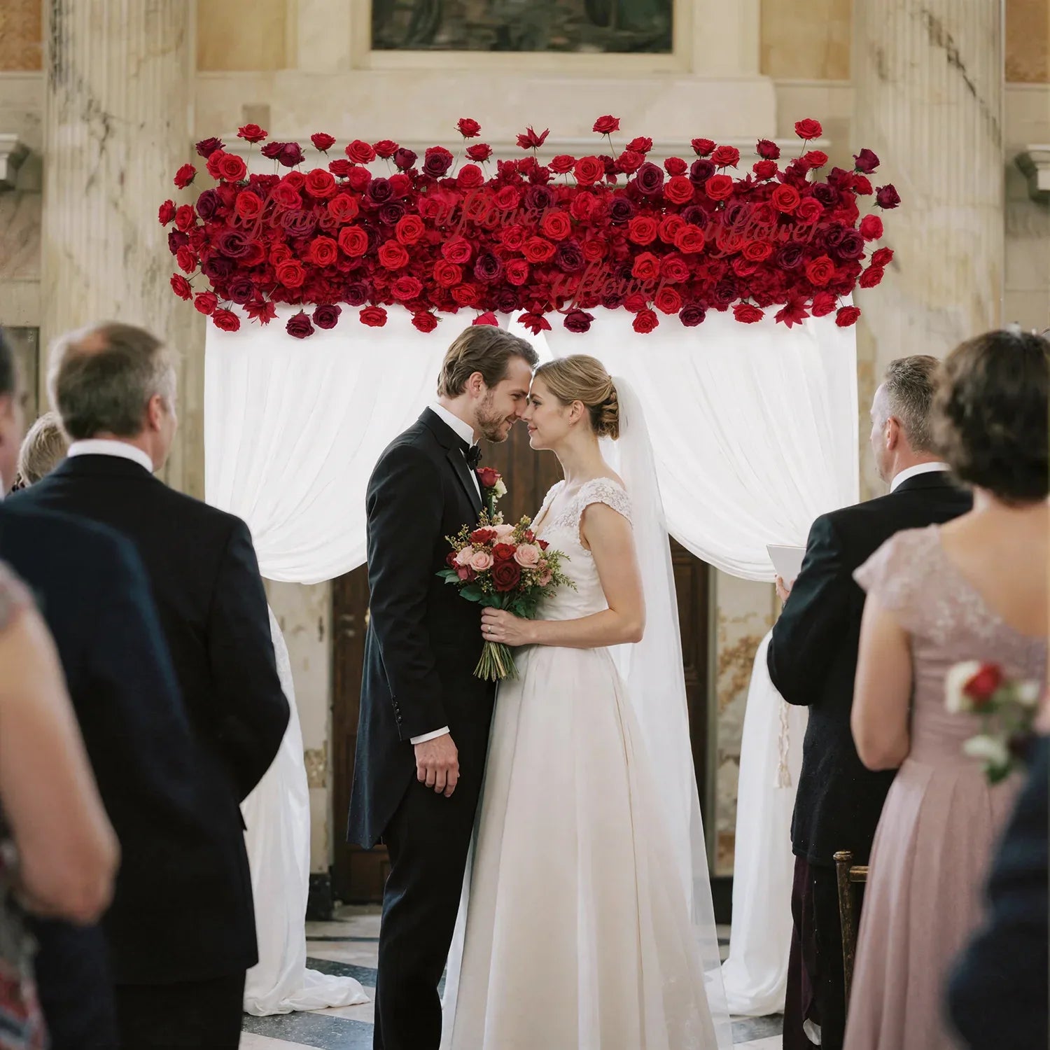 Uflower Burgundy Rose Wedding Flower Backdrop Flower Row Decor Set SET80042 - Uflower