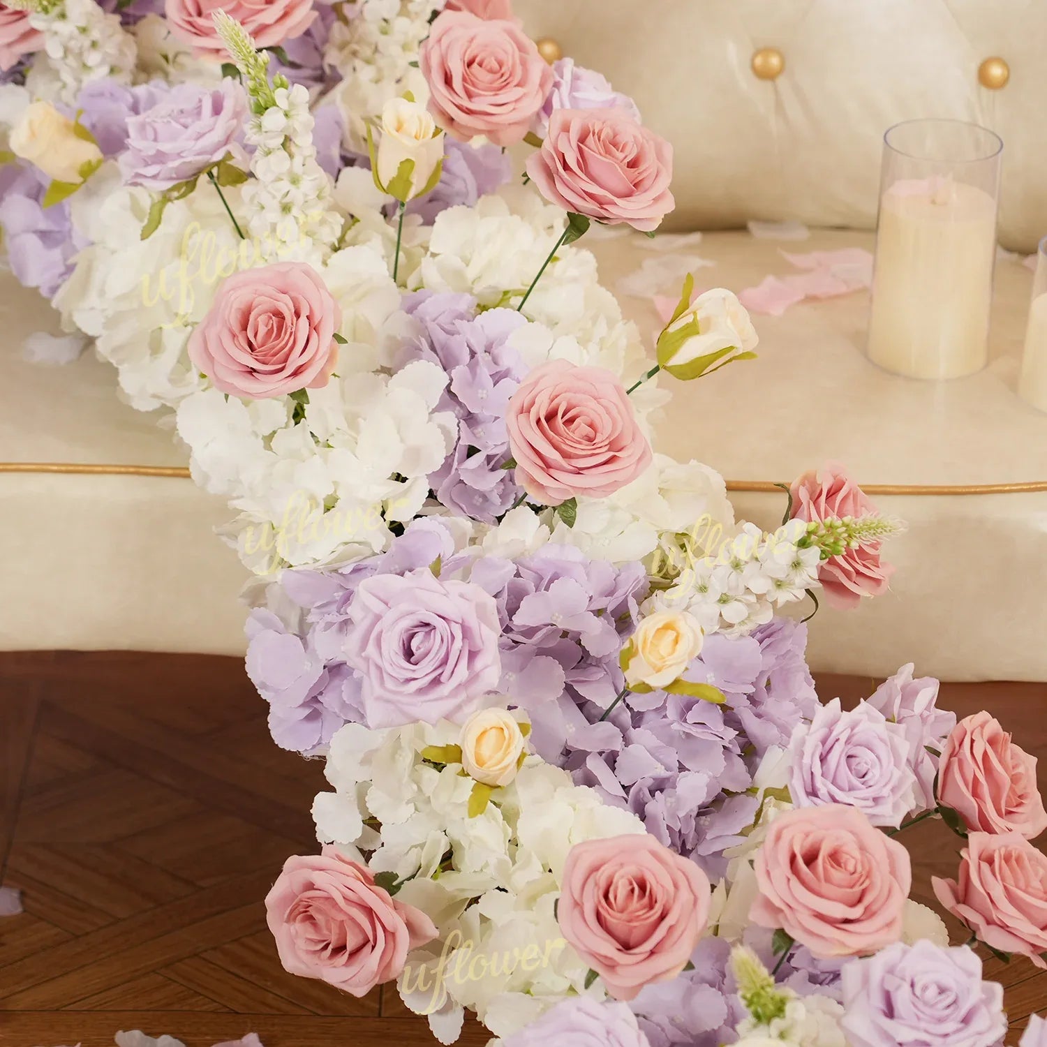 Uflower Purple Pink Floral Arrangement Wedding Arch Backdrop Party Flower Row Decor SET80197 - Uflower