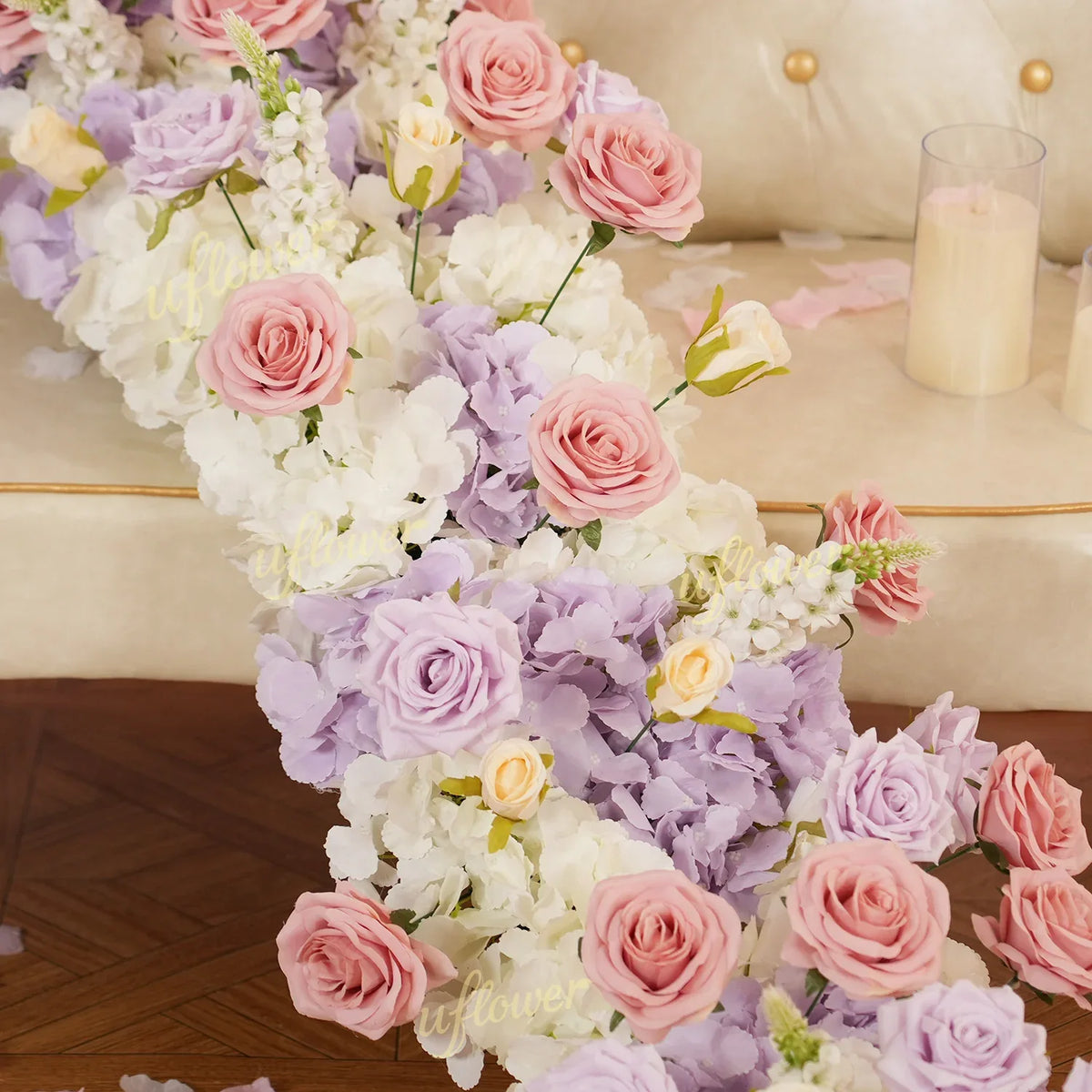 Uflower Purple Pink Floral Arrangement Wedding Arch Backdrop Party Flower Row Decor SET80197 - Uflower