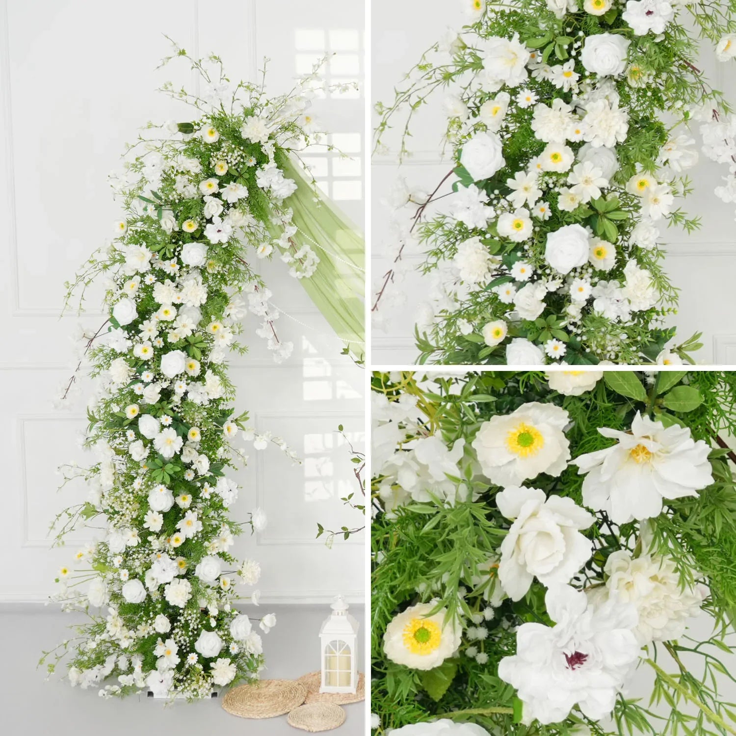 Uflower Green White Floral Horn Arch Wedding Party Backdrop Decor SET80127 - Uflower