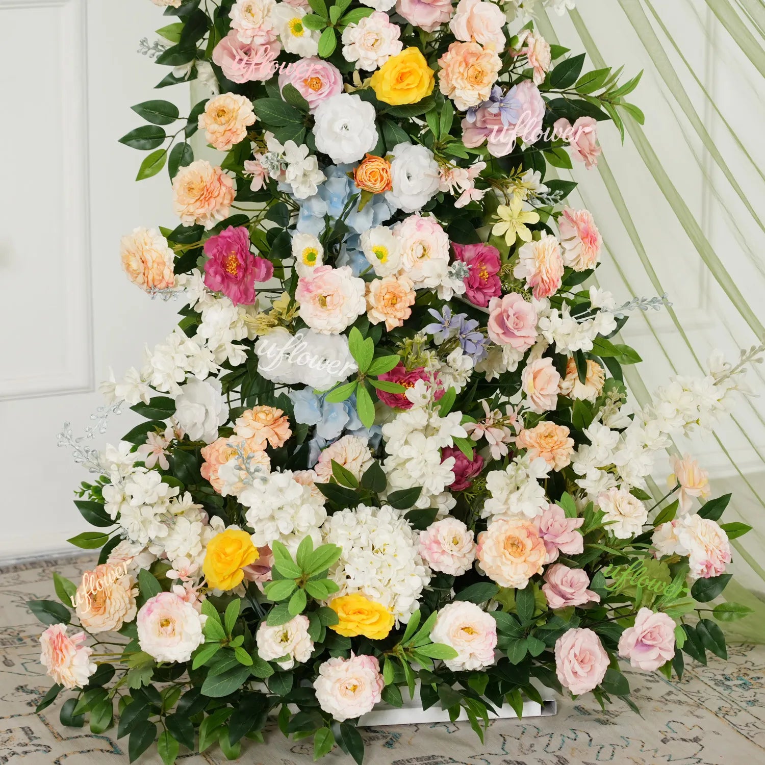 Uflower Colorful Floral Arrangement Horn Arch Wedding Backdrop Props SET80242-01