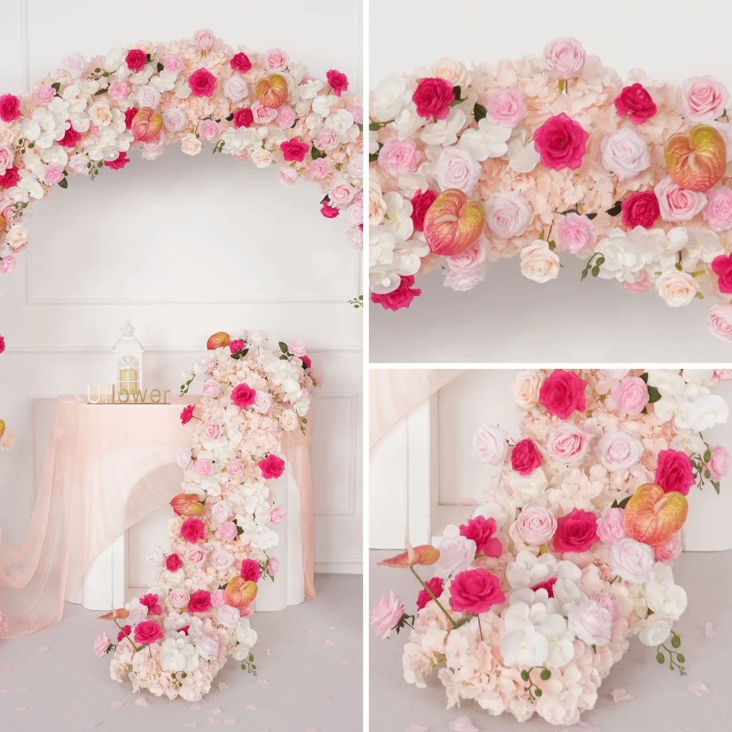Uflower Pink Rose Floral Door Arch Wedding Party Backdrop Decoration SET80206 - Uflower