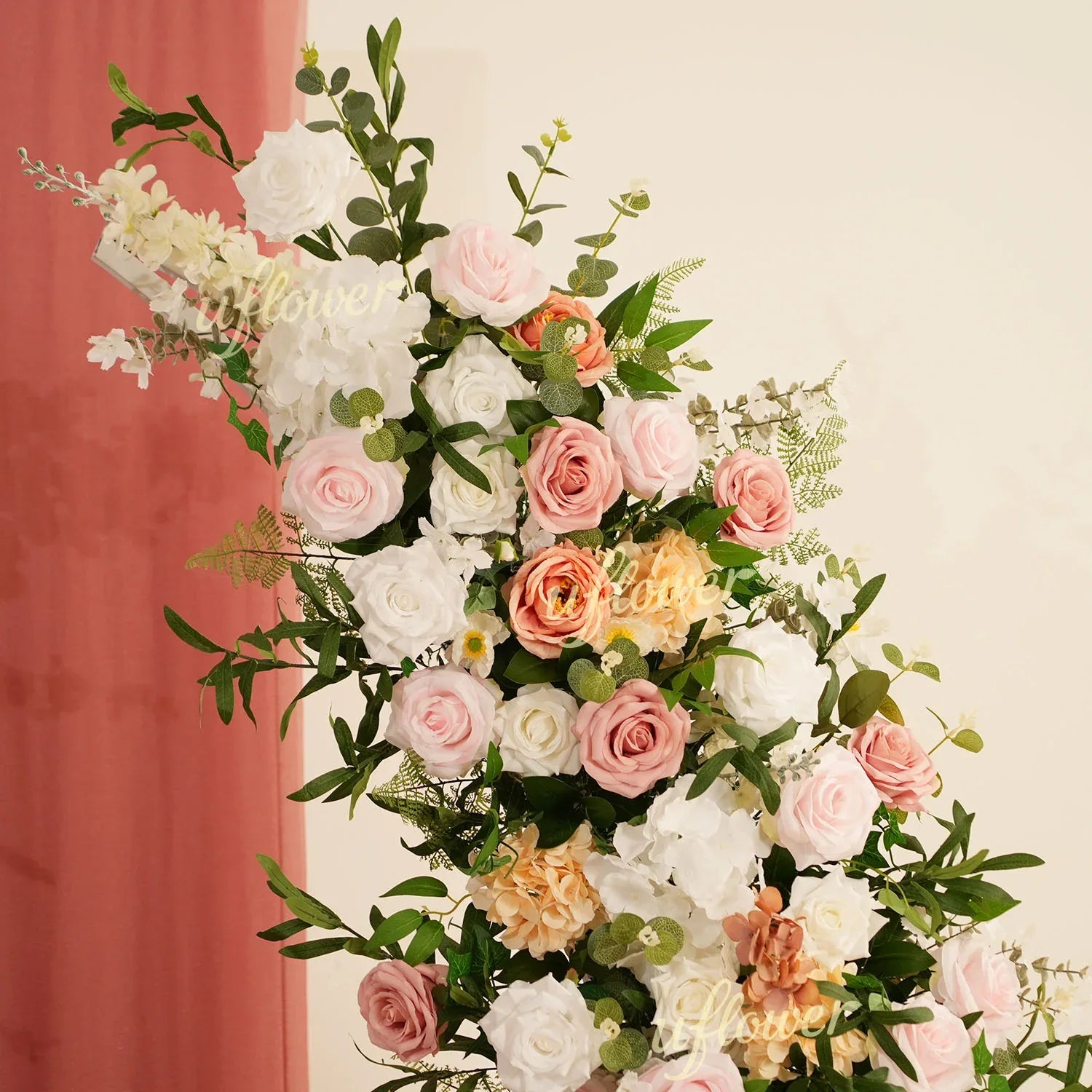 Uflower Blush Pink White Flower Horn Arch Wedding Party Birthday Backdrop Decor SET80191 - Uflower