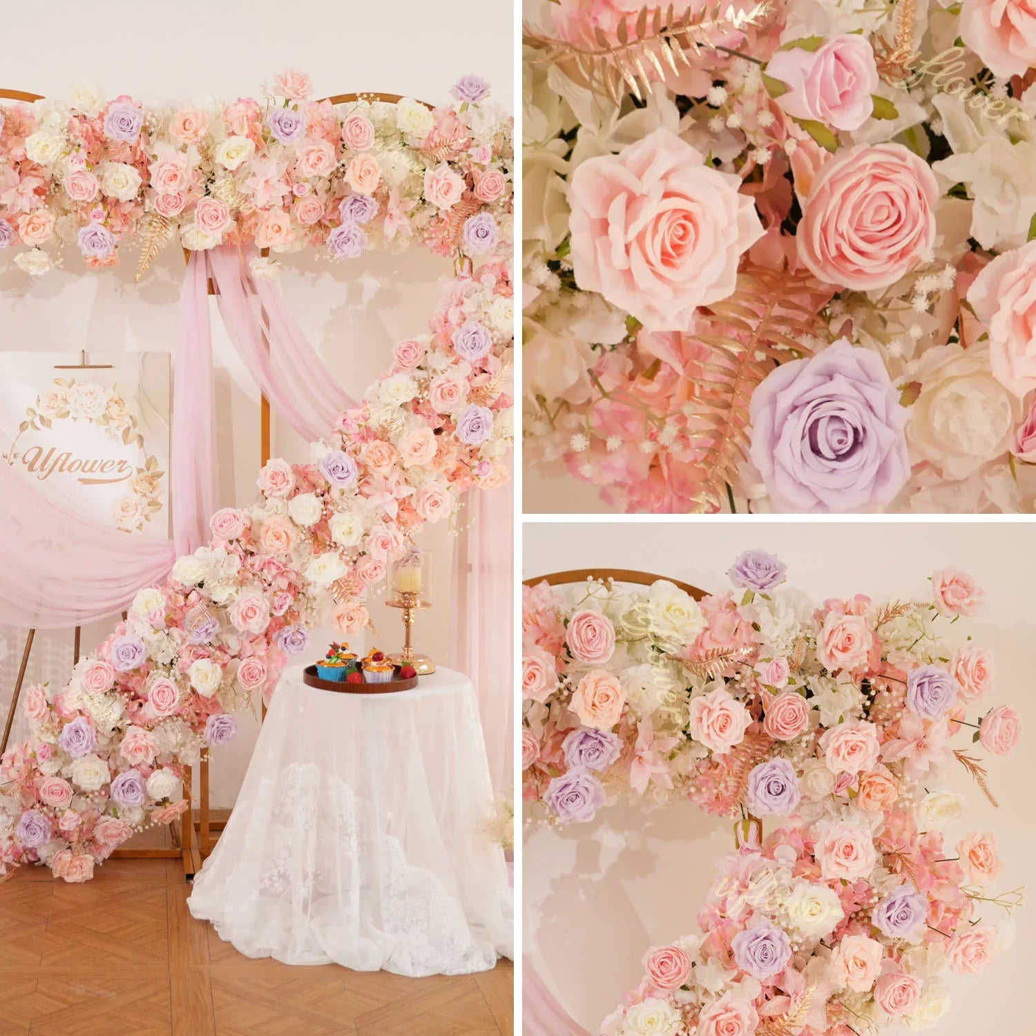 Uflower Pink Purple Rose Floral Door Arch Wedding Party Backdrop Decoration MC80127 - Uflower