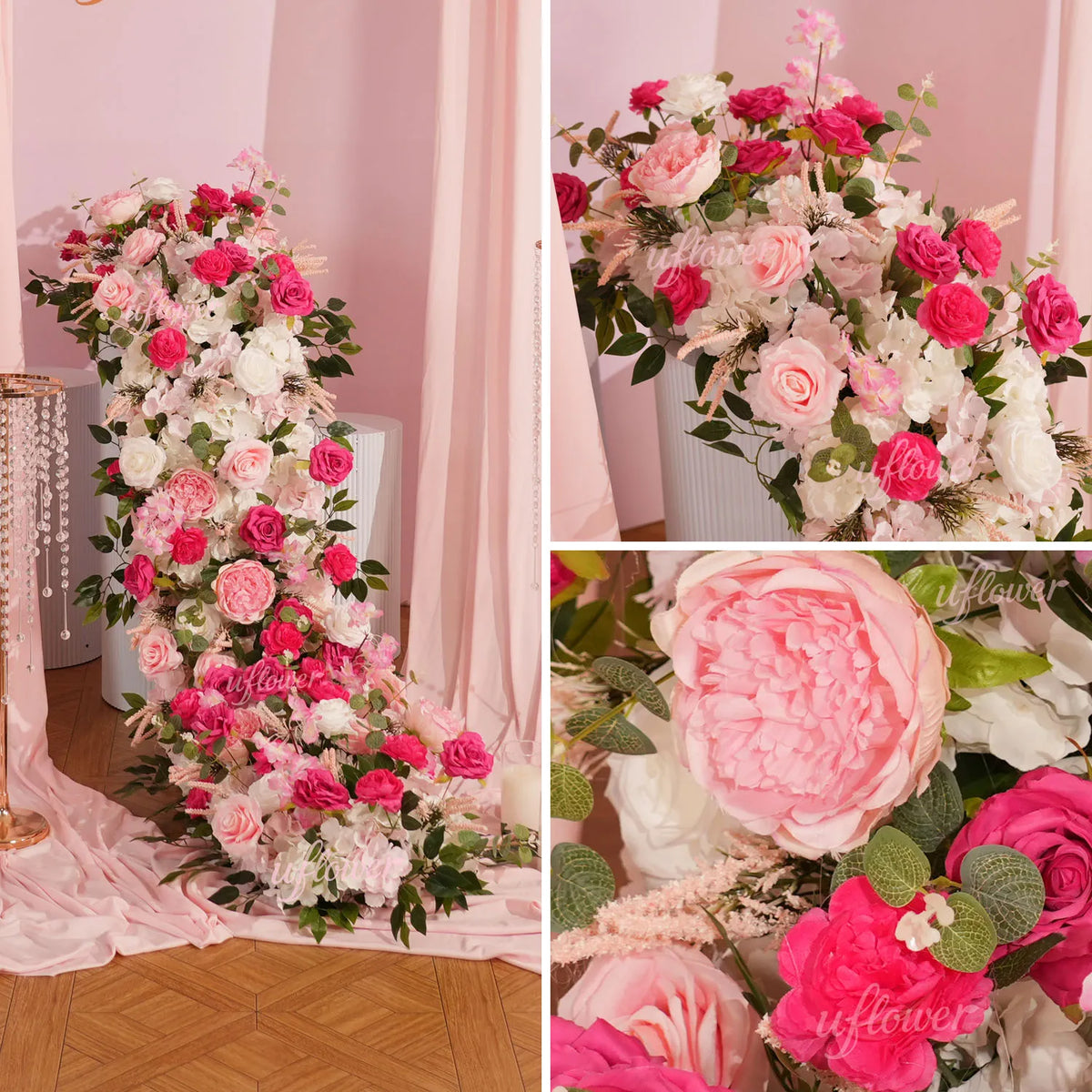 Uflower Décoration florale rose pour toile de fond de mariage, rangée de fleurs pour fête MC80083-01