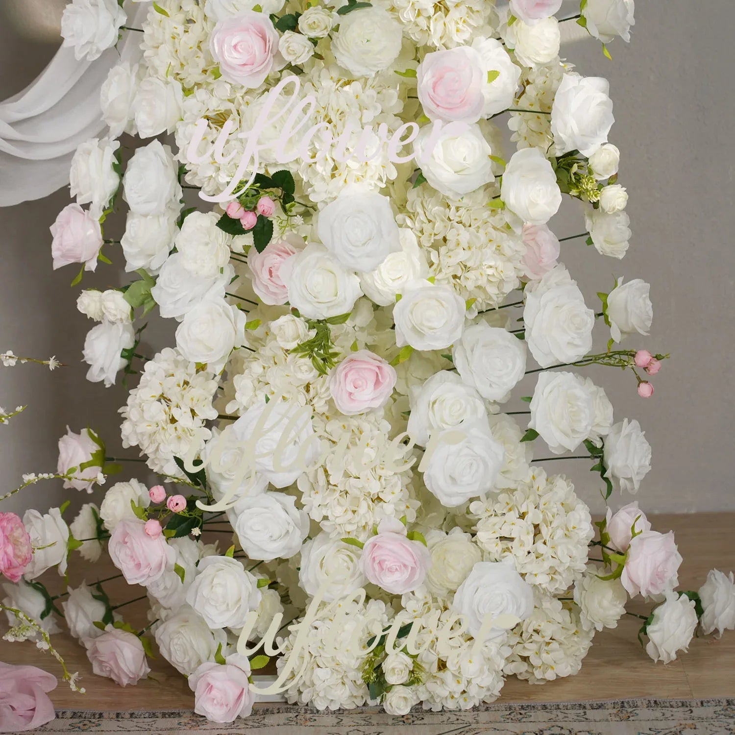 Uflower Pink White Rose Floral Horn Arch Wedding Party Backdrop Decor SET80143 - Uflower