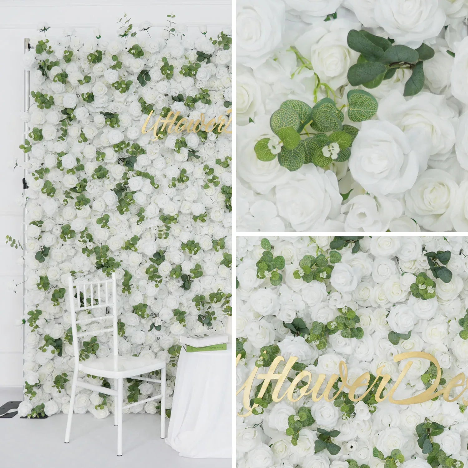 Uflower Artificial White Rose Wall Wedding Backdrop Decor SET80089 - Uflower