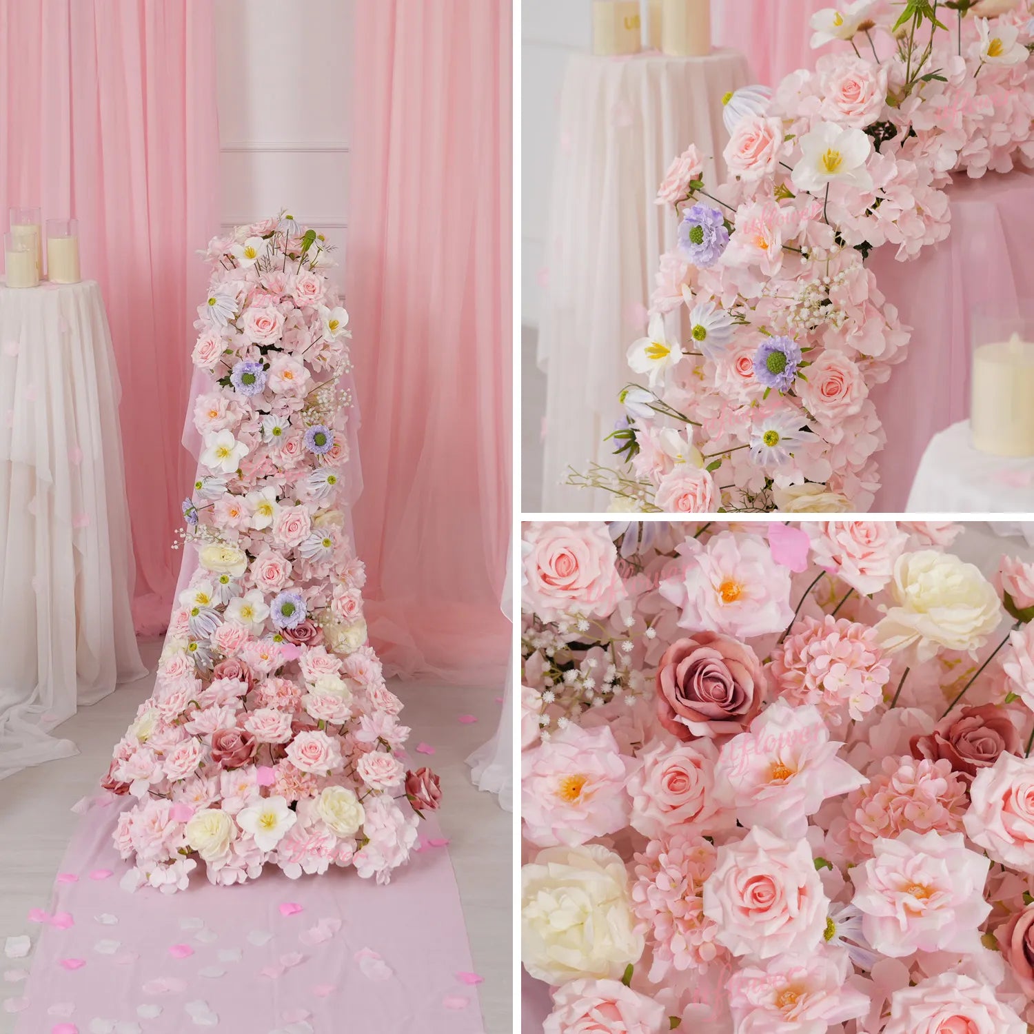 Uflower Pink Table Runner Sofa Floral Wedding Backdrop Decor MC80280-01