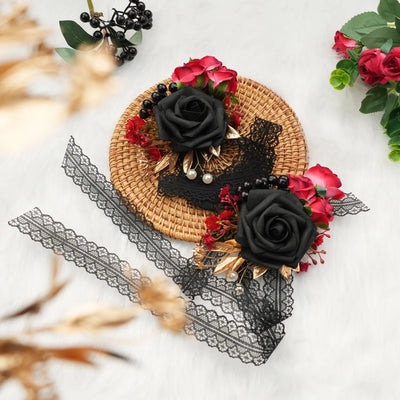 Uflower Black & Red Wrist Corsages for Weddings & Events MG80011-04*6