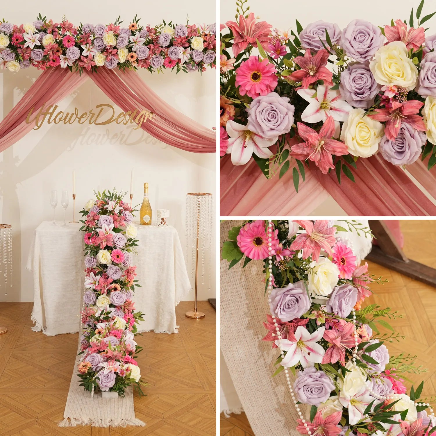 Uflower Artificial  Roses Purple Mixcolor Series Wedding Flower Row Decorate MC80248-01