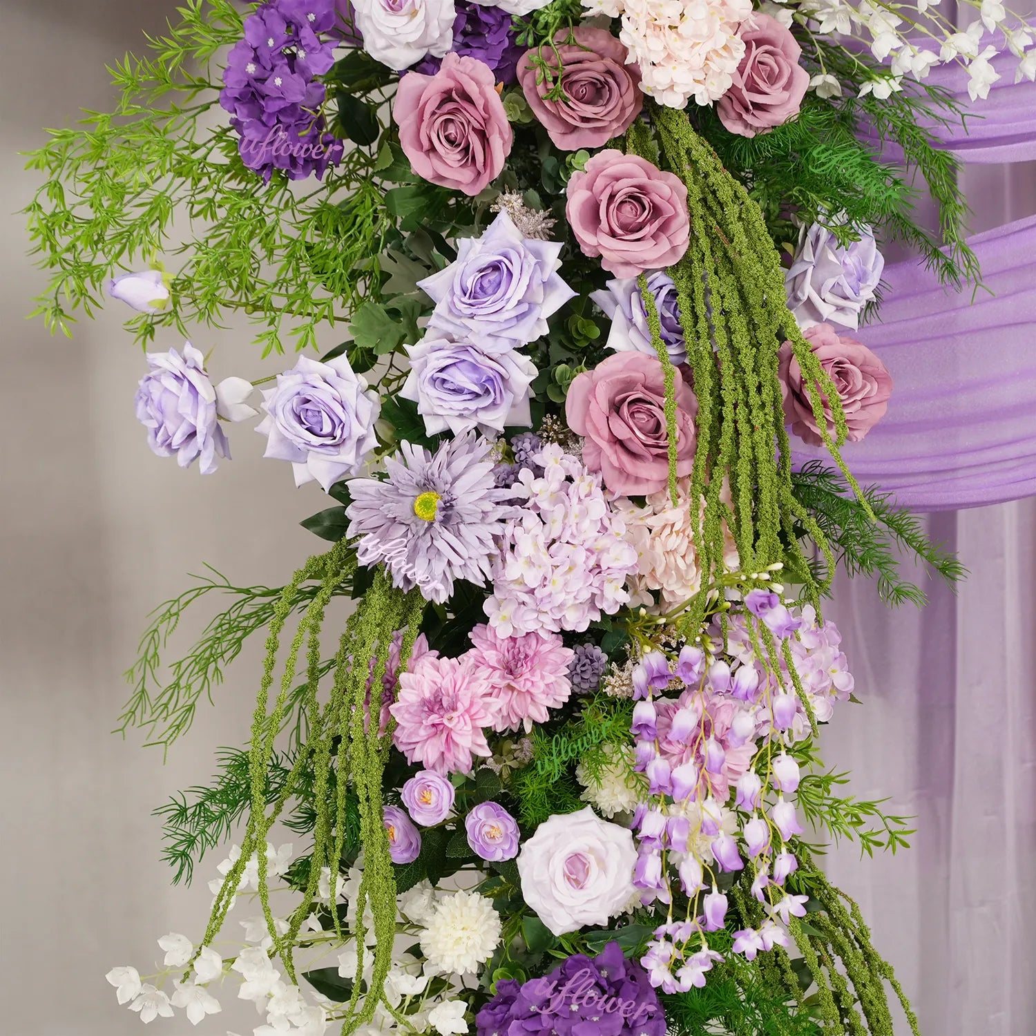 Uflower Purple Floral Greenery Arrangement Horn Arch Wedding Backdrop Props SET80227