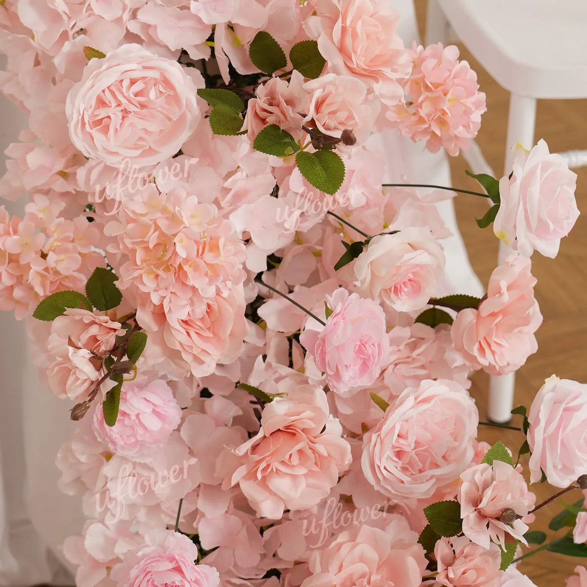 Chemin de table rose Uflower, décor floral de canapé, toile de fond de mariage SET80213
