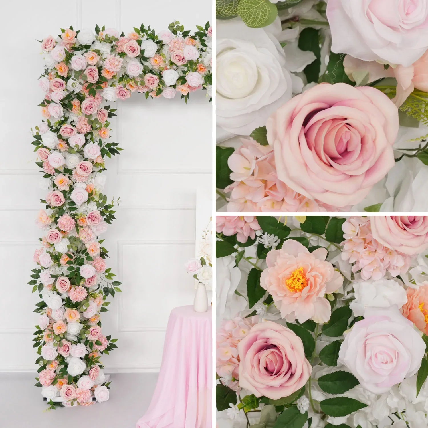Uflower White Pink Rose Floral Square Arch Wedding Party Backdrop Decoration SET80117 - Uflower