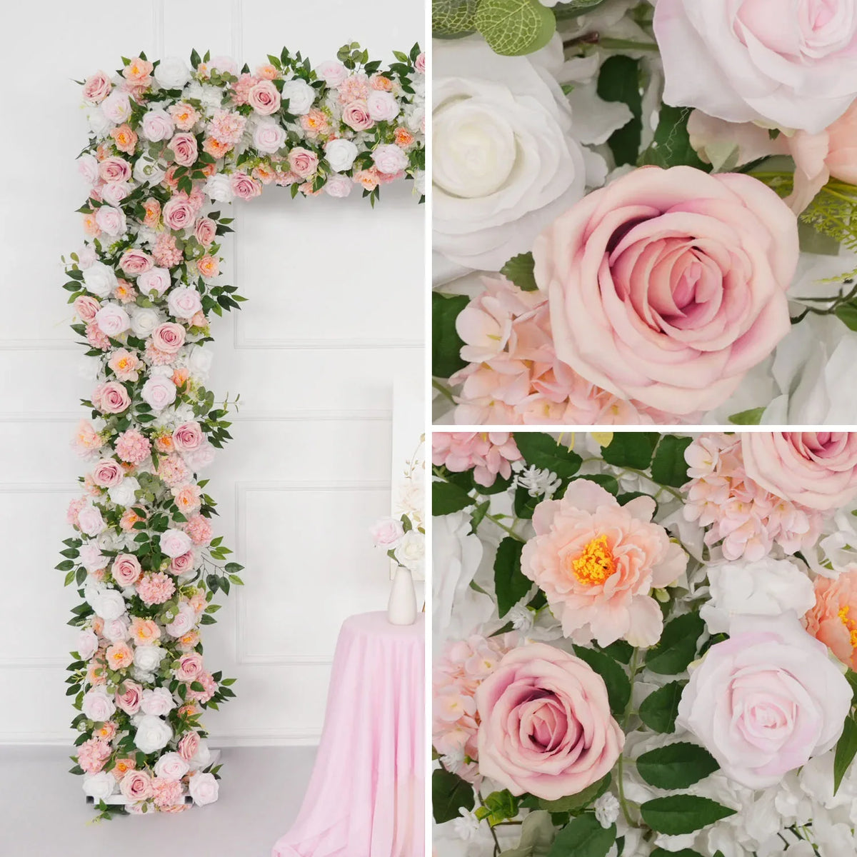 Uflower White Pink Rose Floral Square Arch Wedding Party Backdrop Decoration SET80117 - Uflower