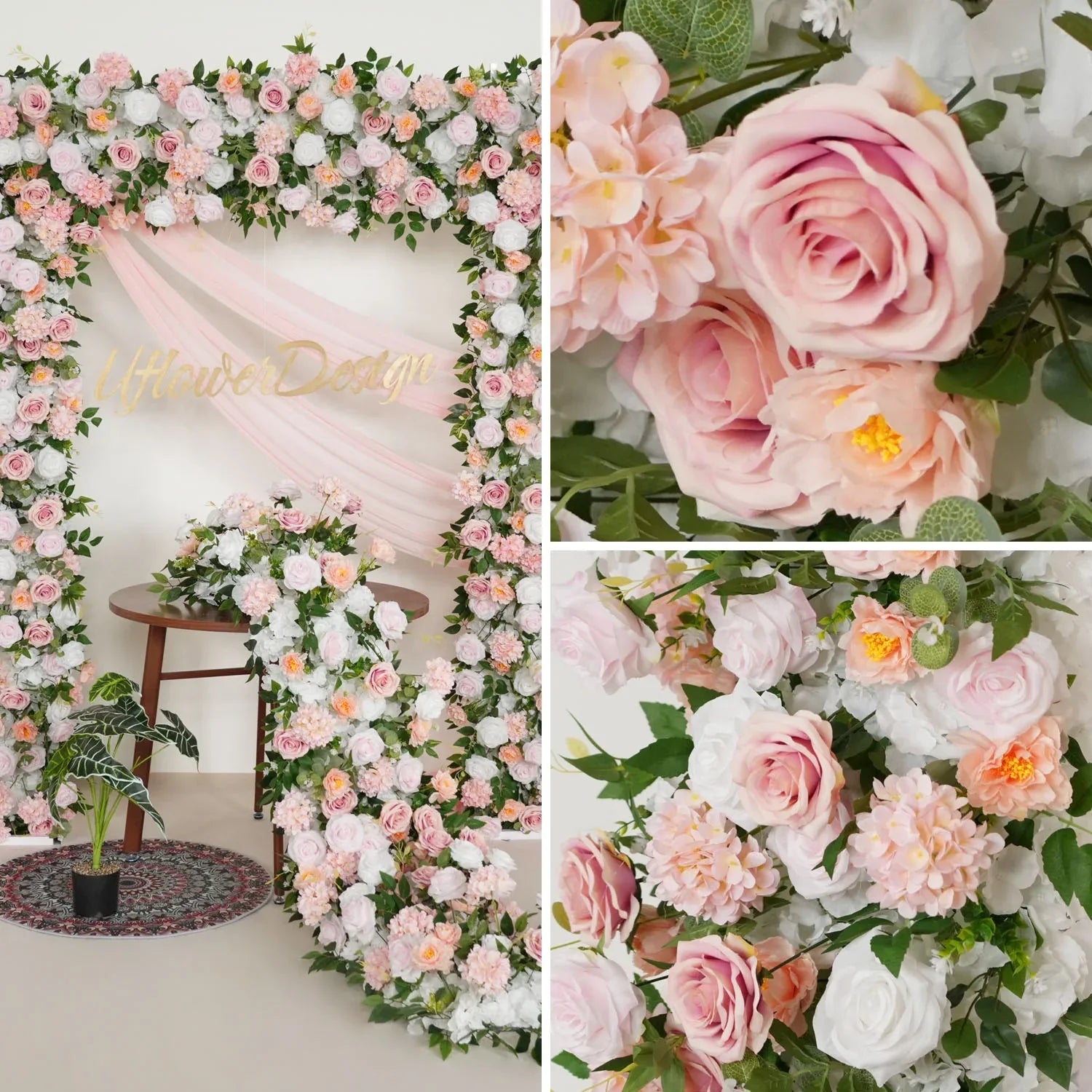 Uflower Pink White Rose Floral Square Arch Wedding Party Backdrop Decoration SET80117-01 - Uflower