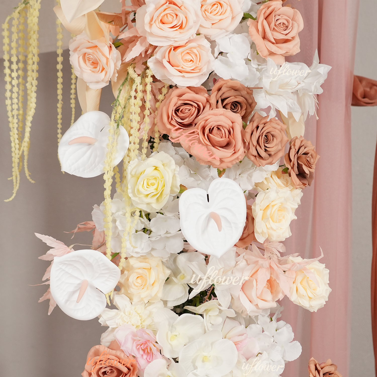Uflower Terracotta Blush Floral Horn Arch Wedding Backdrop Props SET80222-01
