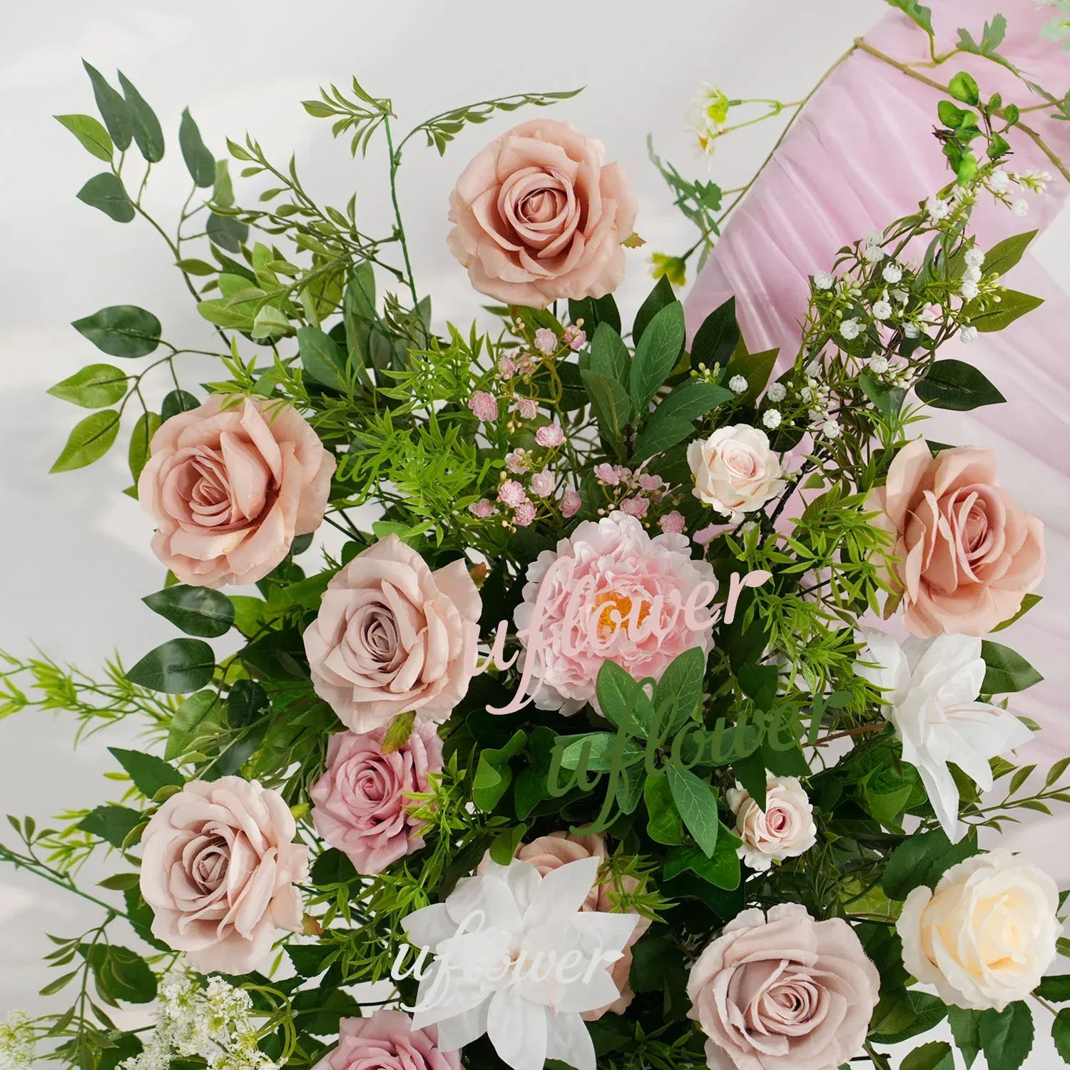 Uflower Pink Rose Green Leaf Hang Flower Floor Floral Wedding Party Event Props SET80148 - Uflower