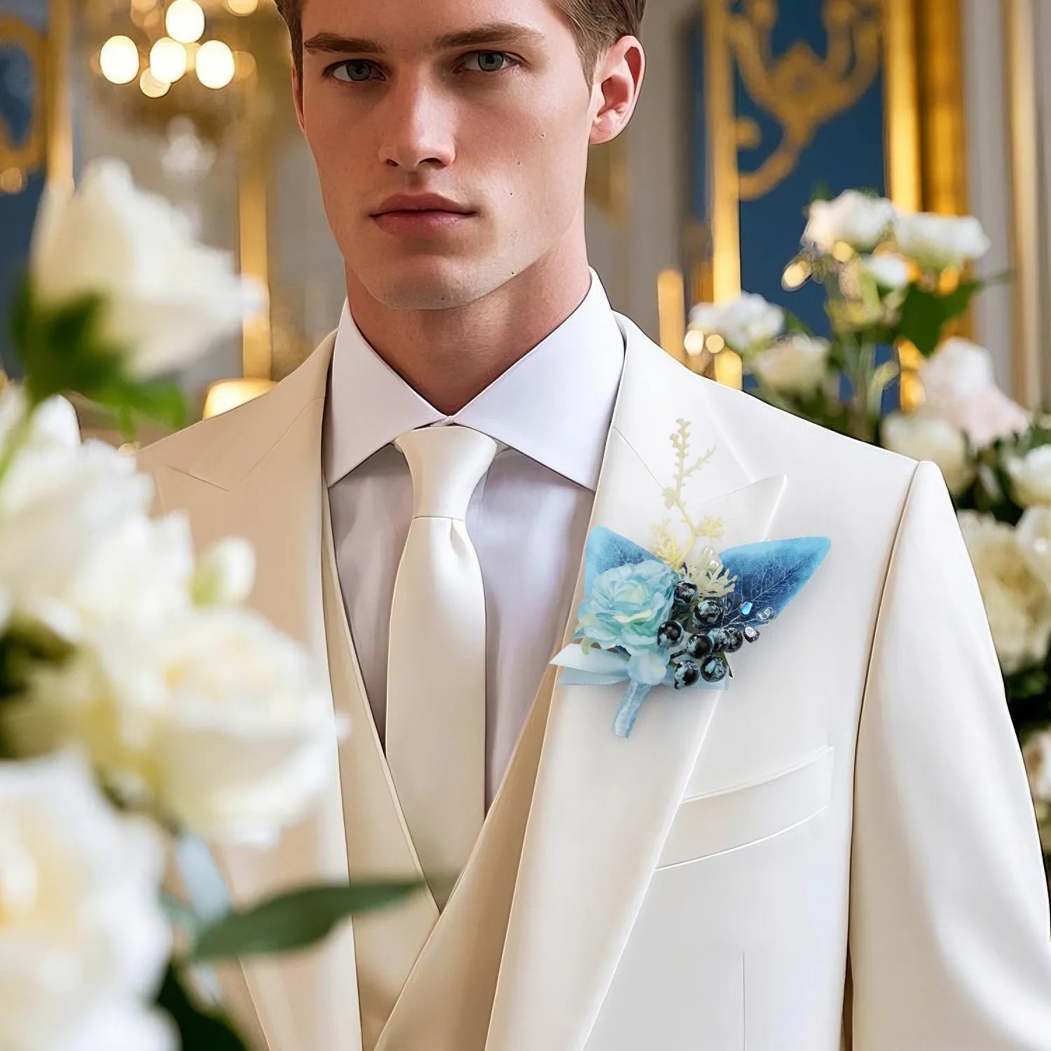 Uflower Boutonnieres in Dusty Blue MG80007-03*6